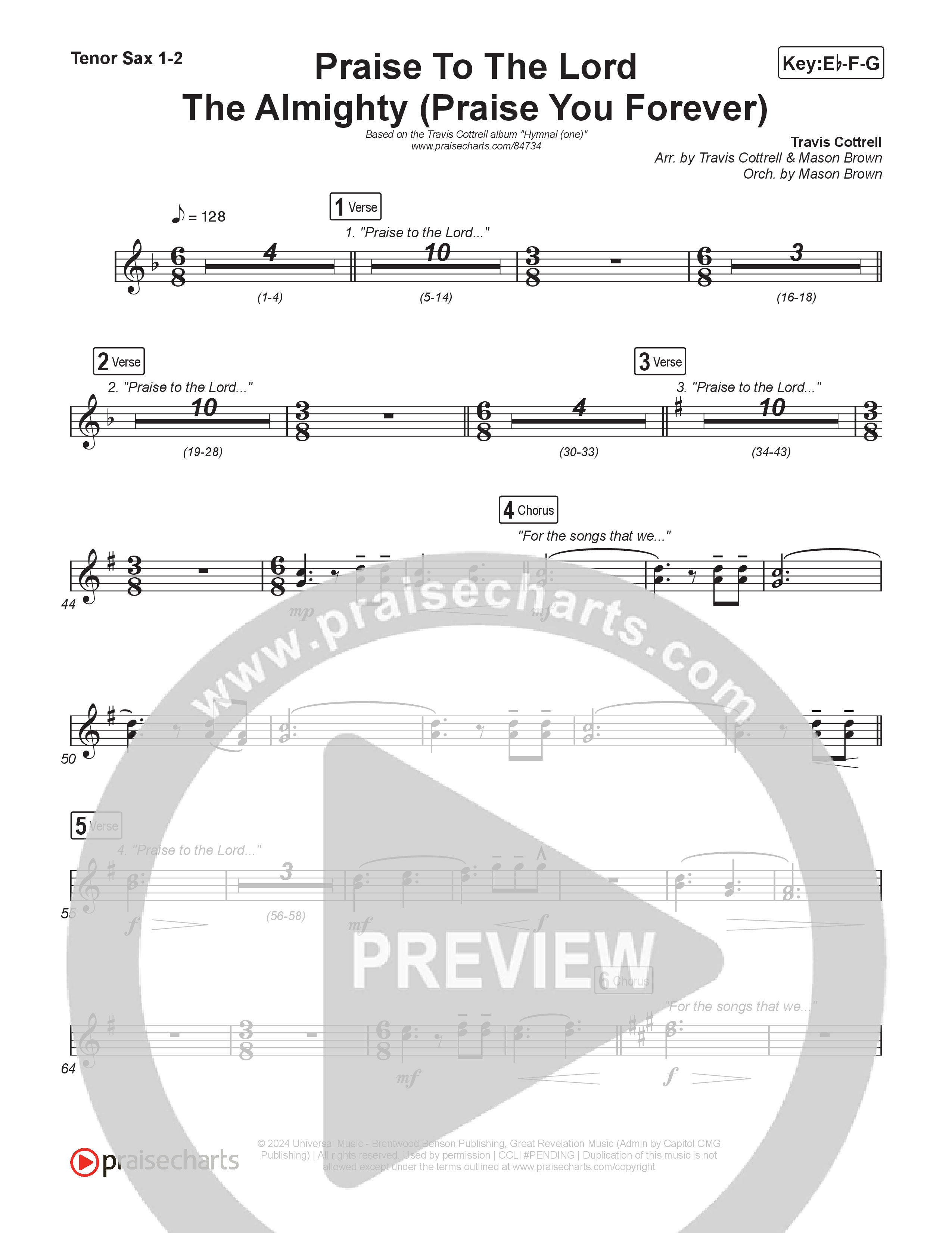 Praise To The Lord The Almighty (Praise You Forever) (Choral/SATB) Sax Pack (Travis Cottrell / Arr. Mason Brown)