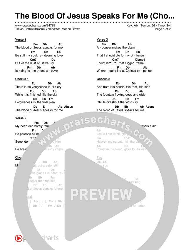 The Blood Of Jesus Speaks For Me (Choral/SATB) Chords & Lyrics (Travis Cottrell / Brooke Voland / Arr. Mason Brown)