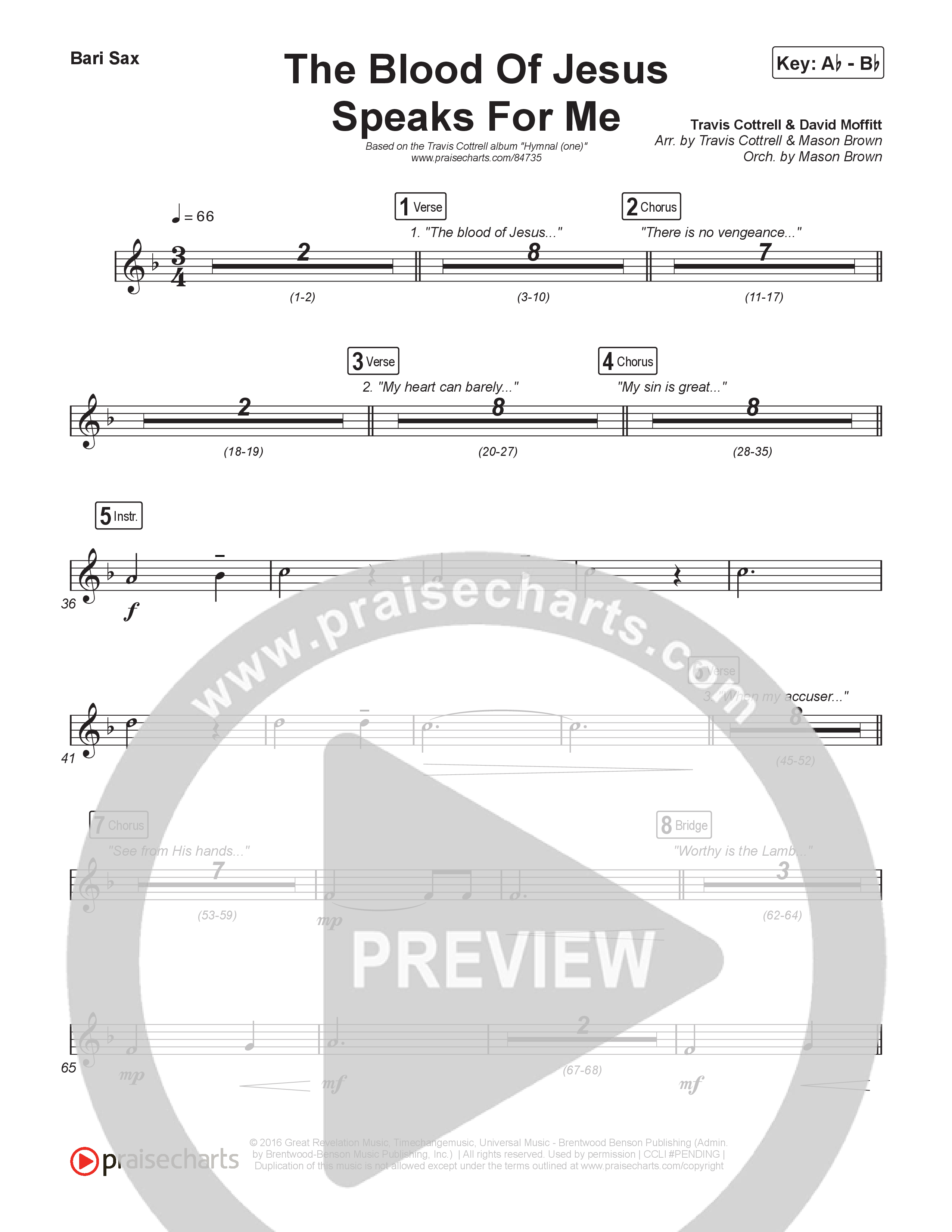 The Blood Of Jesus Speaks For Me (Choral/SATB) Bari Sax (Travis Cottrell / Brooke Voland / Arr. Mason Brown)