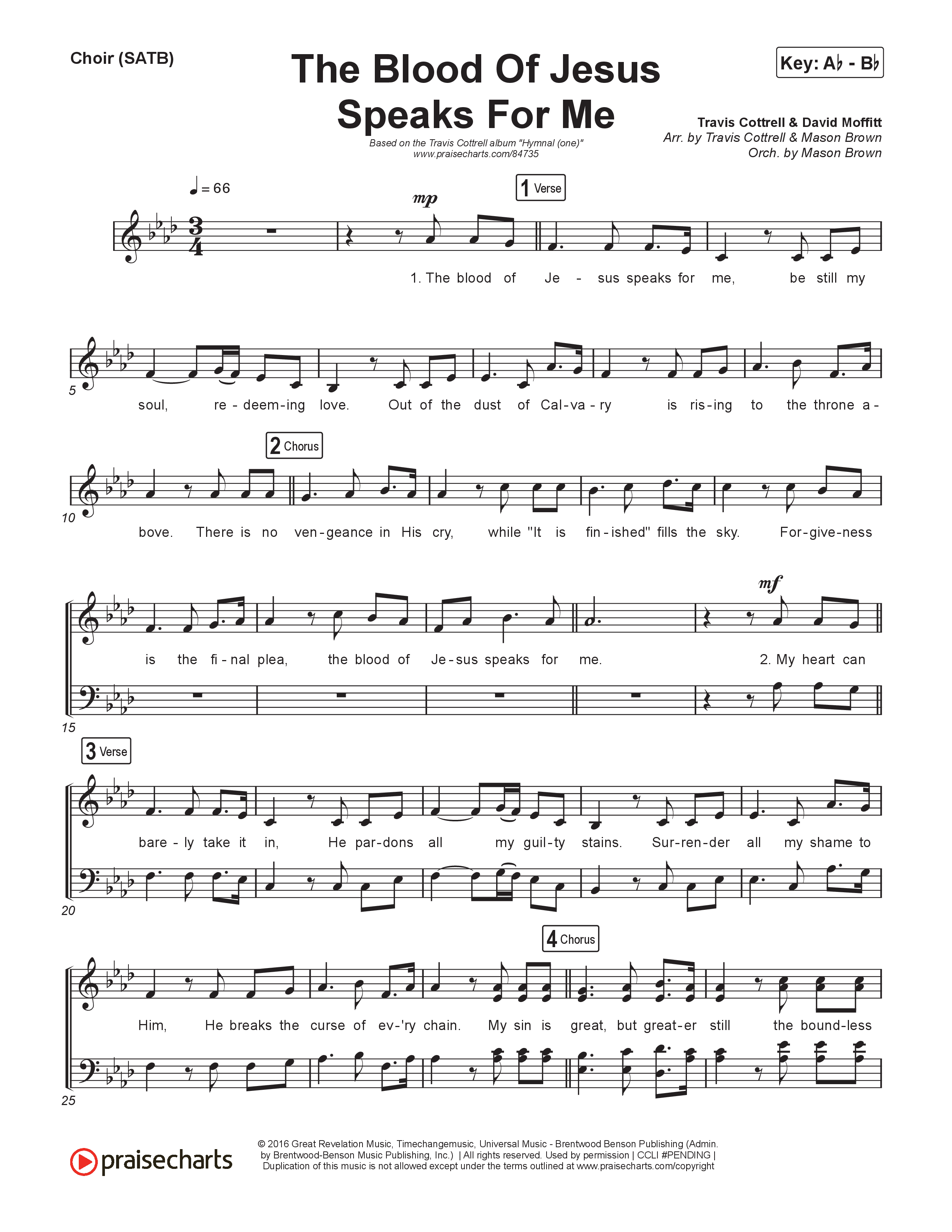 The Blood Of Jesus Speaks For Me (Choral/SATB) Choir Sheet (SATB) (Travis Cottrell / Brooke Voland / Arr. Mason Brown)