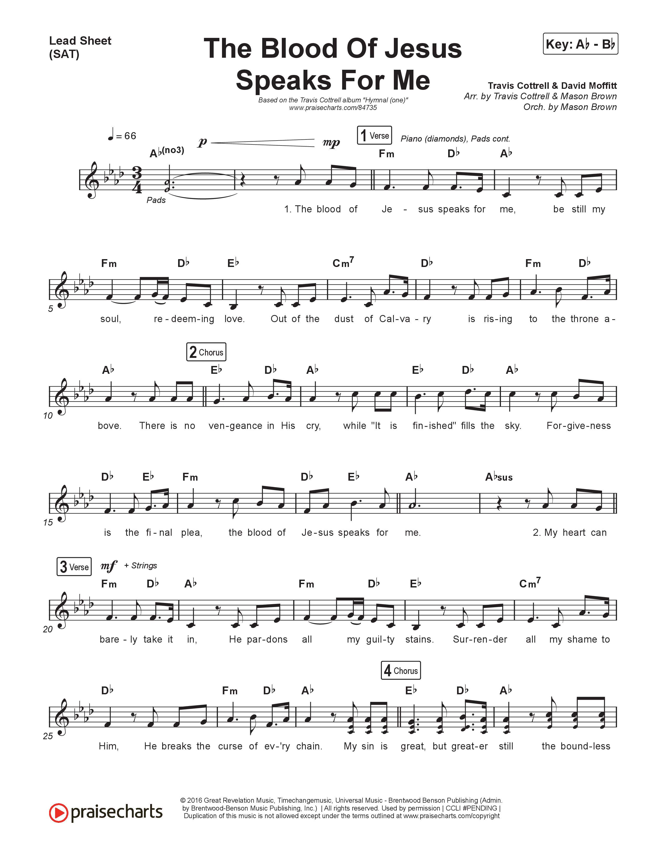 The Blood Of Jesus Speaks For Me (Choral/SATB) Lead Sheet (SAT) (Travis Cottrell / Brooke Voland / Arr. Mason Brown)