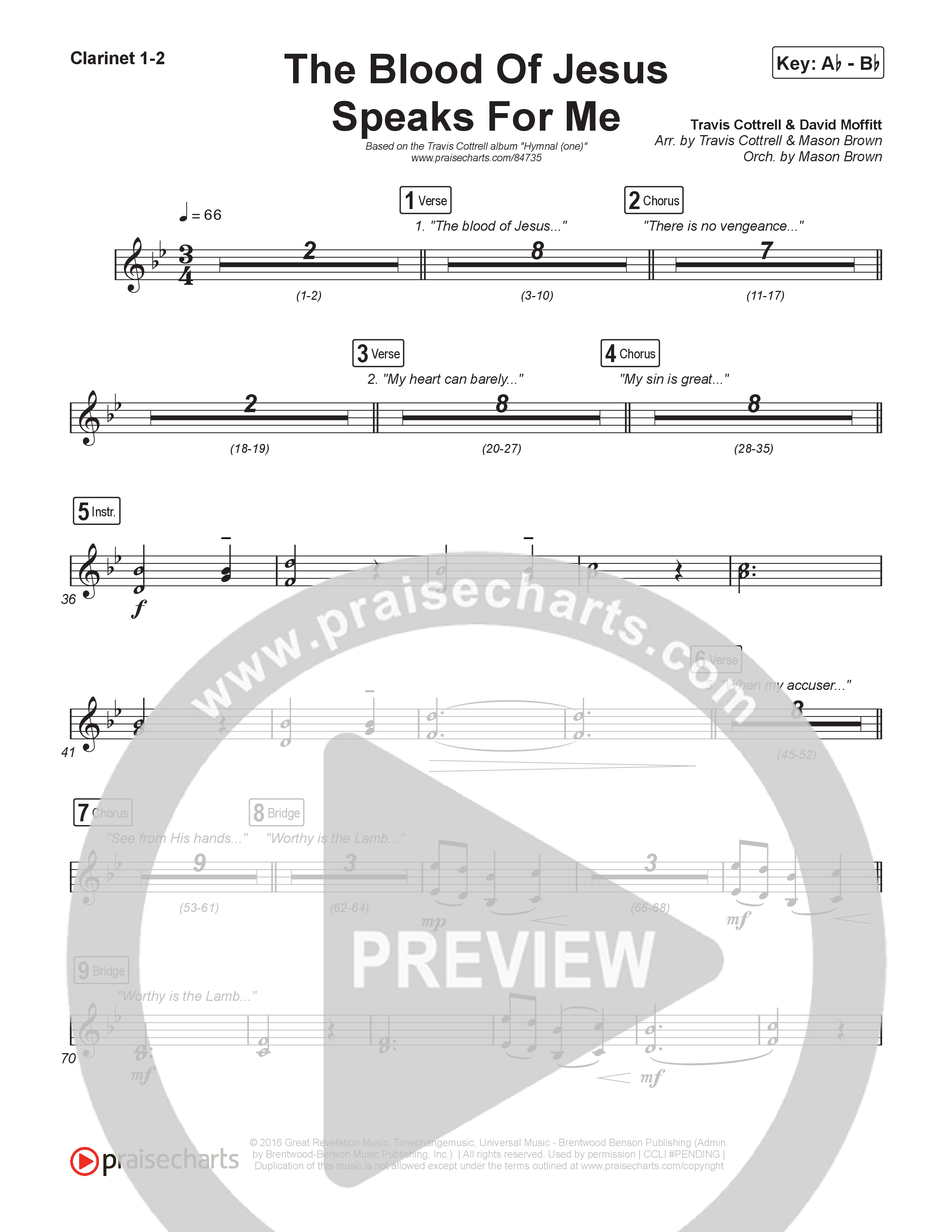 The Blood Of Jesus Speaks For Me (Choral/SATB) Clarinet 1,2 (Travis Cottrell / Brooke Voland / Arr. Mason Brown)