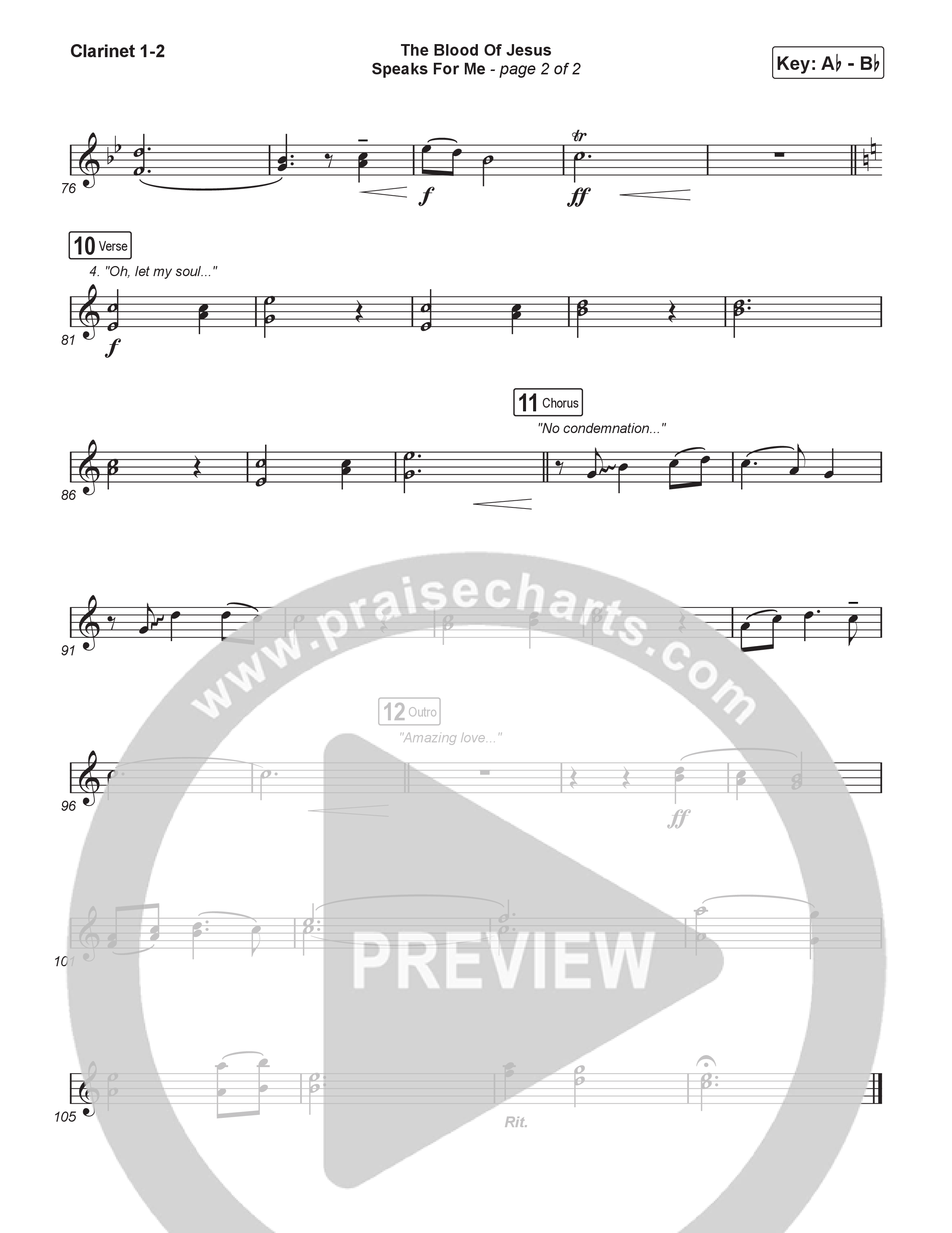 The Blood Of Jesus Speaks For Me (Choral/SATB) Clarinet 1,2 (Travis Cottrell / Brooke Voland / Arr. Mason Brown)