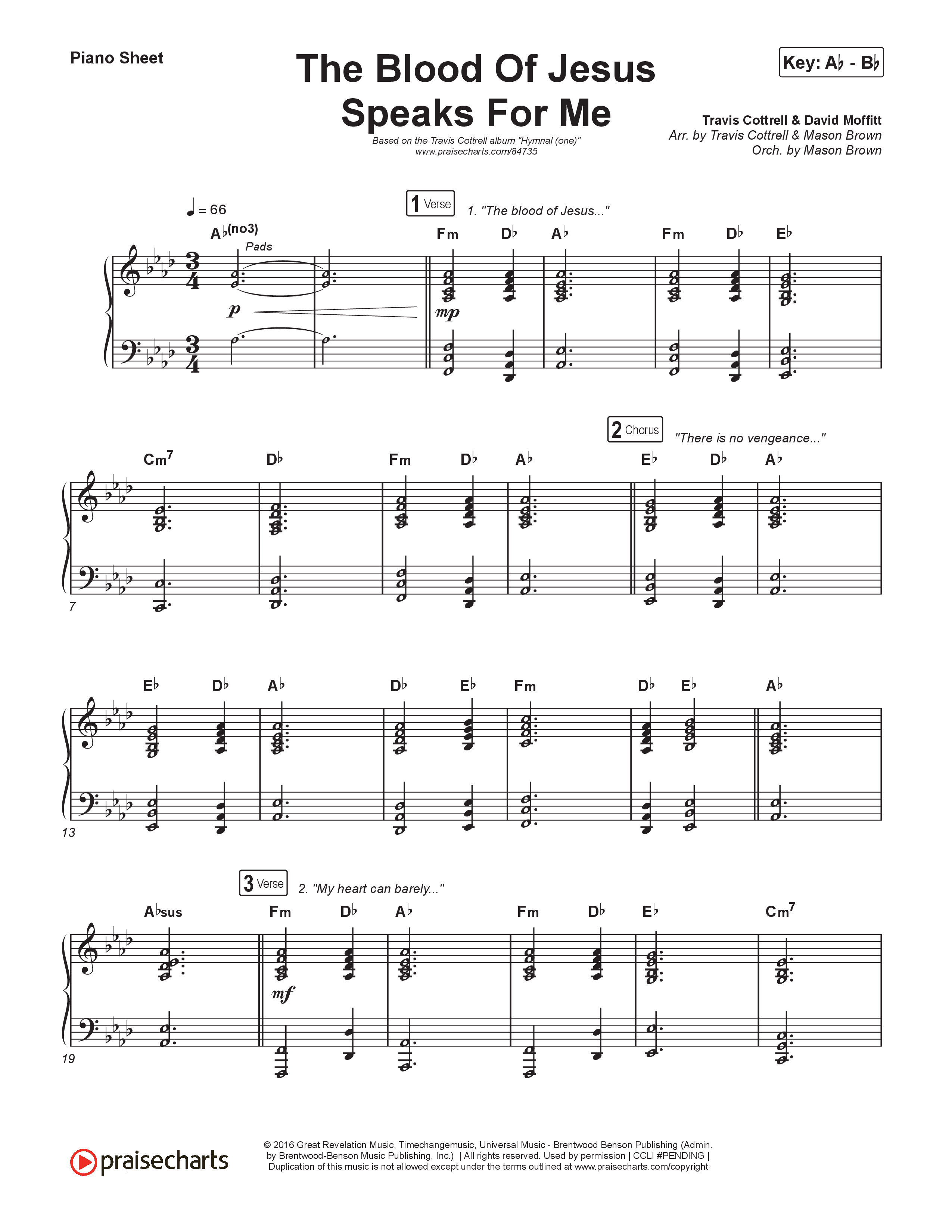 The Blood Of Jesus Speaks For Me (Choral/SATB) Piano Sheet (Travis Cottrell / Brooke Voland / Arr. Mason Brown)