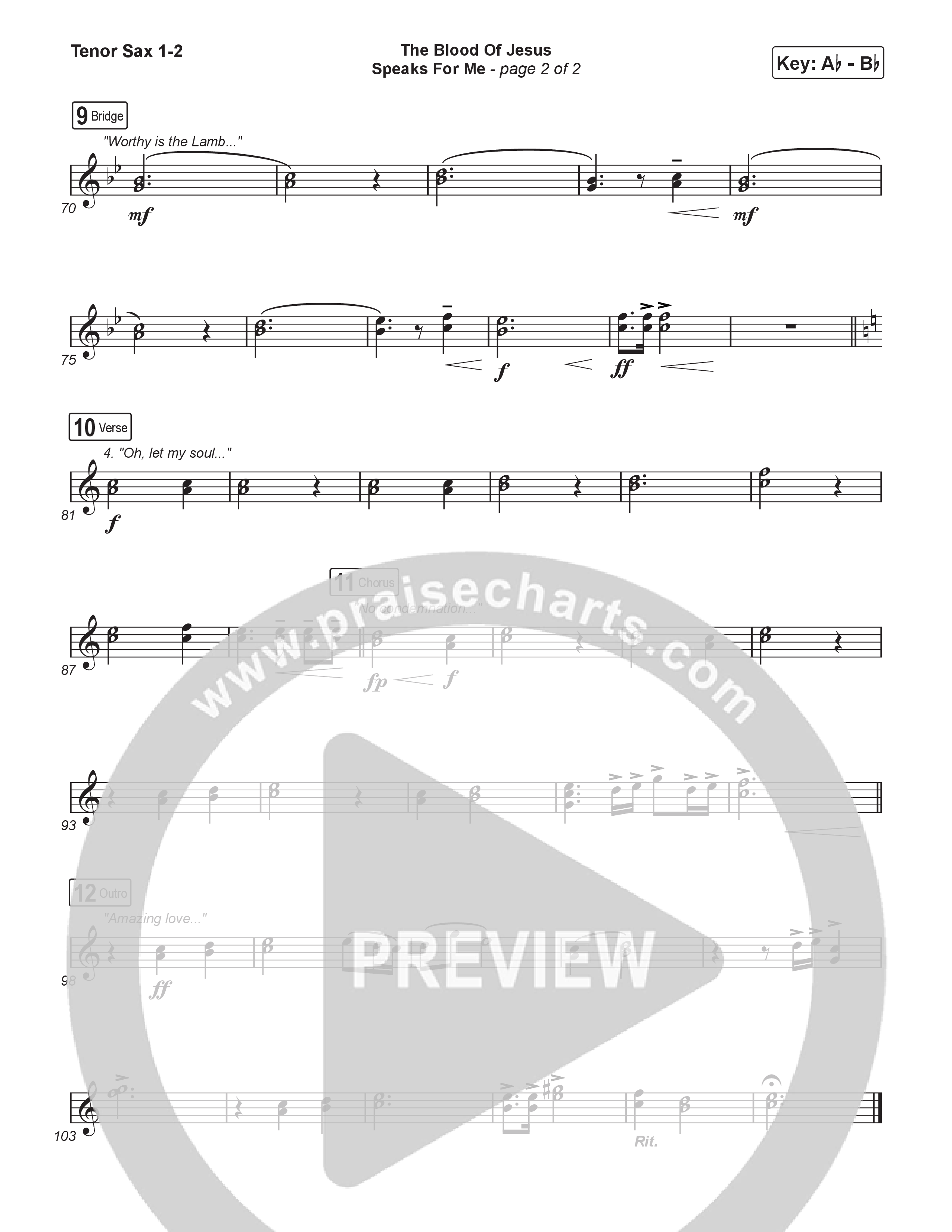 The Blood Of Jesus Speaks For Me (Choral/SATB) Tenor Sax 1,2 (Travis Cottrell / Brooke Voland / Arr. Mason Brown)