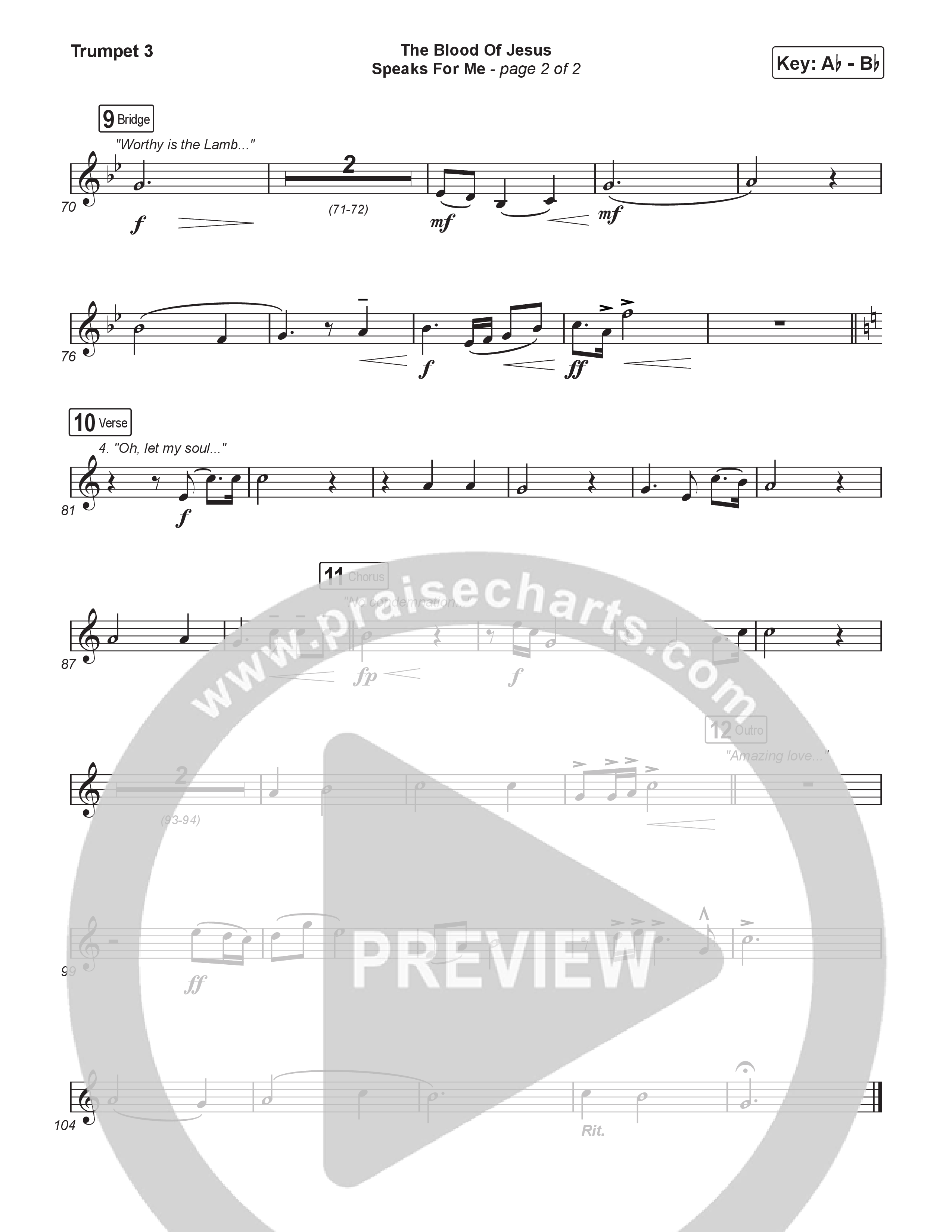 The Blood Of Jesus Speaks For Me (Choral/SATB) Trumpet 3 (Travis Cottrell / Brooke Voland / Arr. Mason Brown)