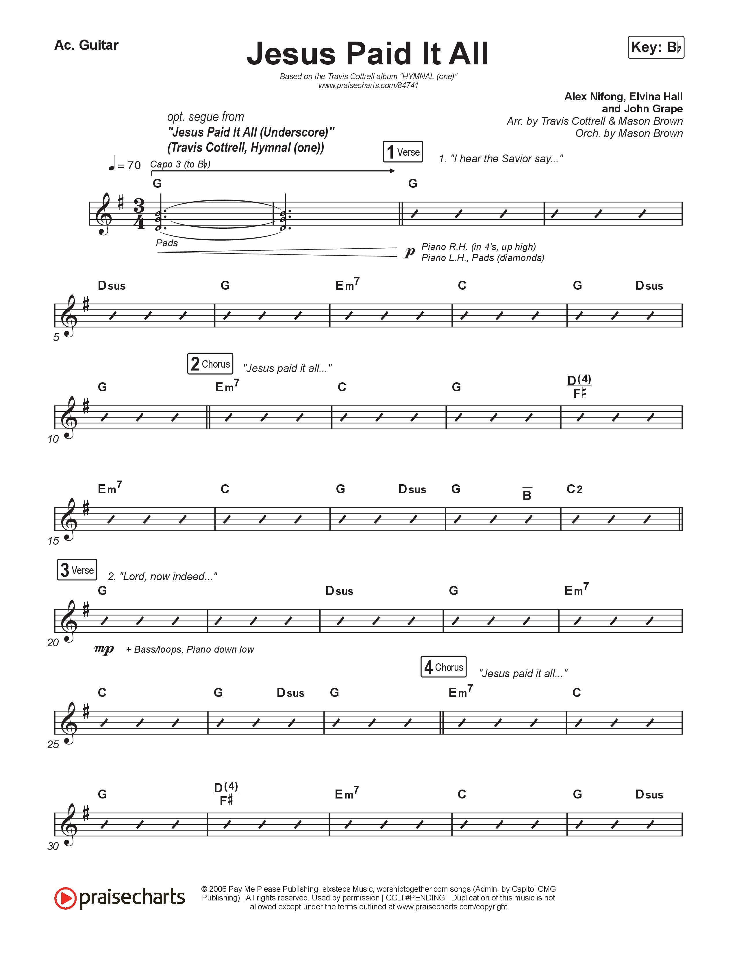 Jesus Paid It All (Choral/SATB) Acoustic Guitar (Travis Cottrell / Arr. Mason Brown)