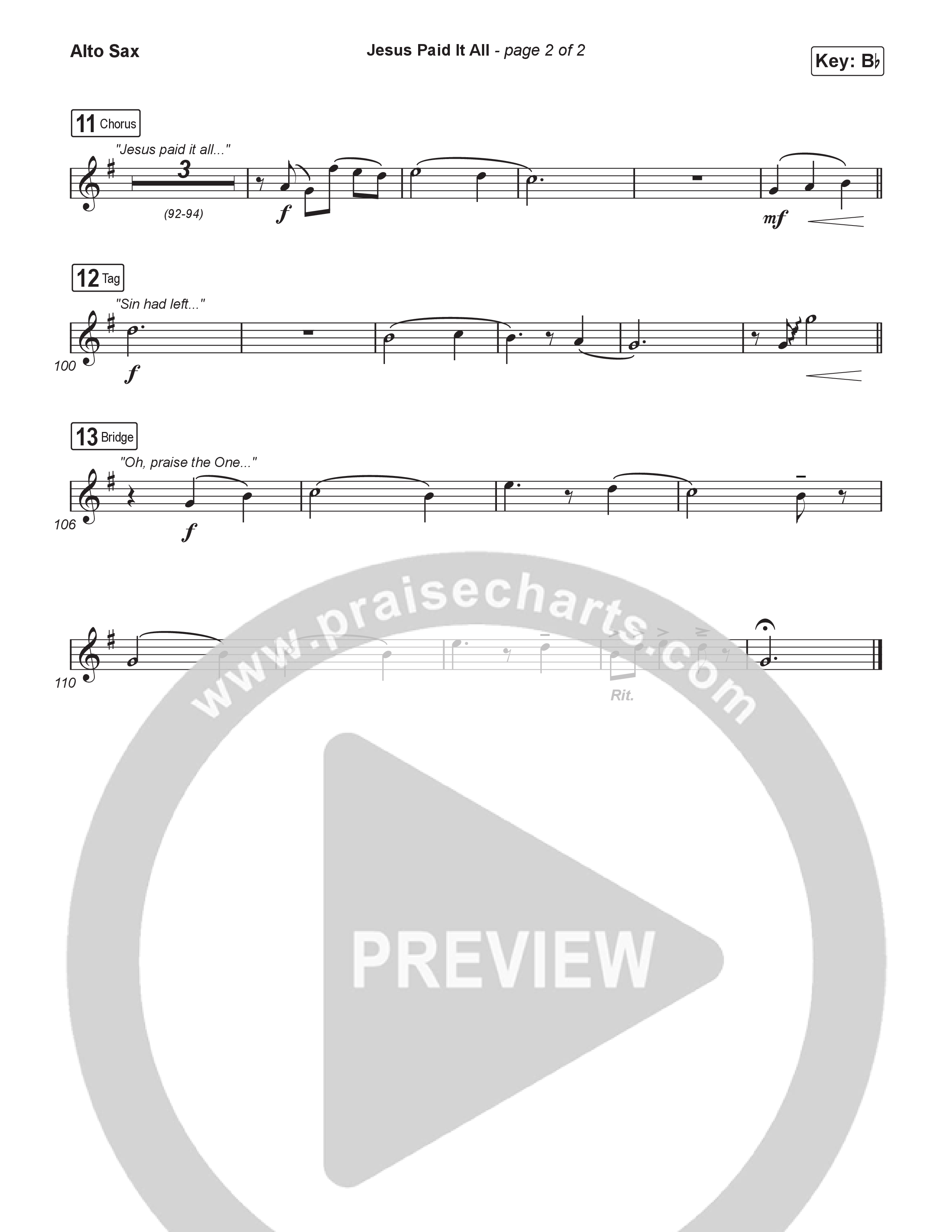 Jesus Paid It All (Choral/SATB) Alto Sax (Travis Cottrell / Arr. Mason Brown)