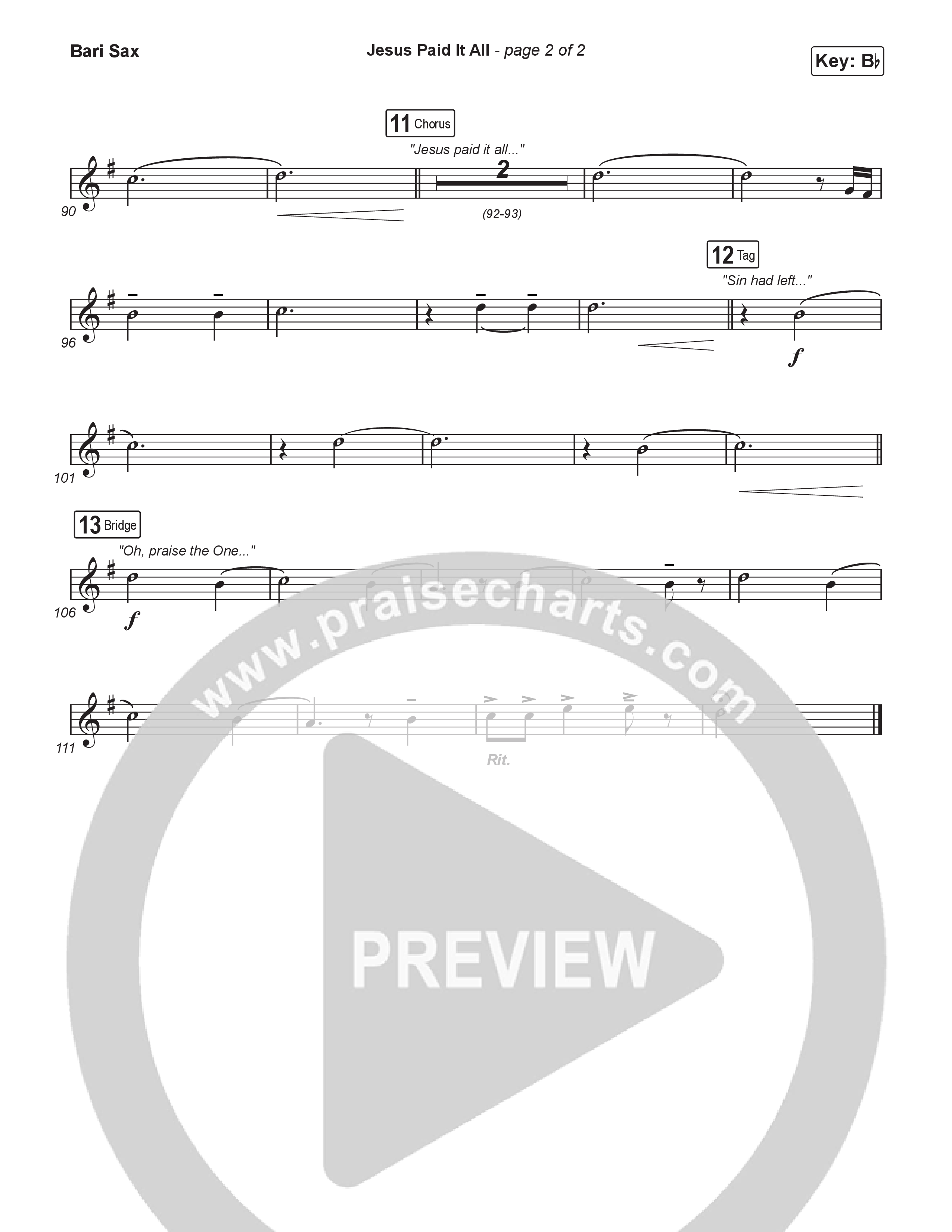 Jesus Paid It All (Choral/SATB) Bari Sax (Travis Cottrell / Arr. Mason Brown)