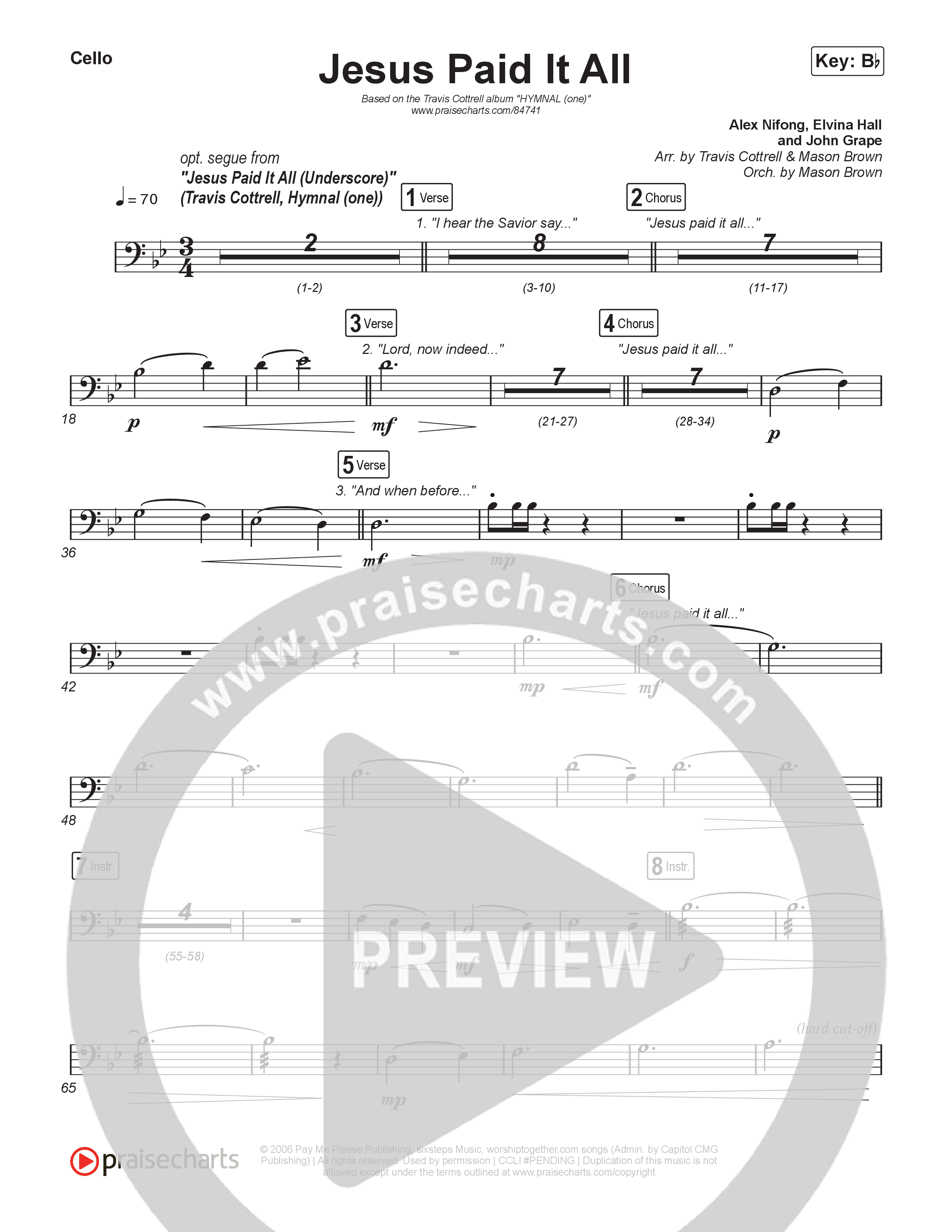 Jesus Paid It All (Choral/SATB) Cello (Travis Cottrell / Arr. Mason Brown)