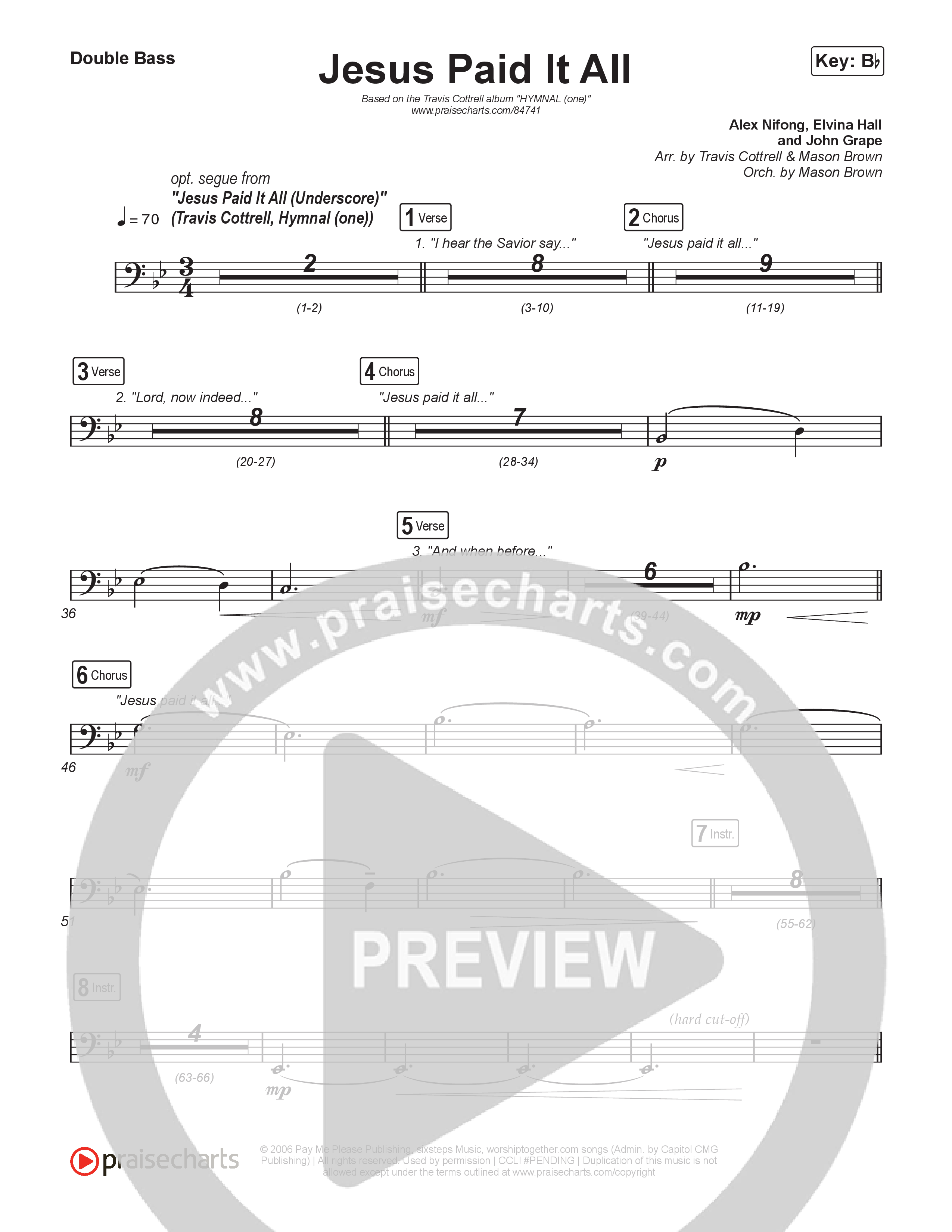 Jesus Paid It All (Choral/SATB) String Bass (Travis Cottrell / Arr. Mason Brown)