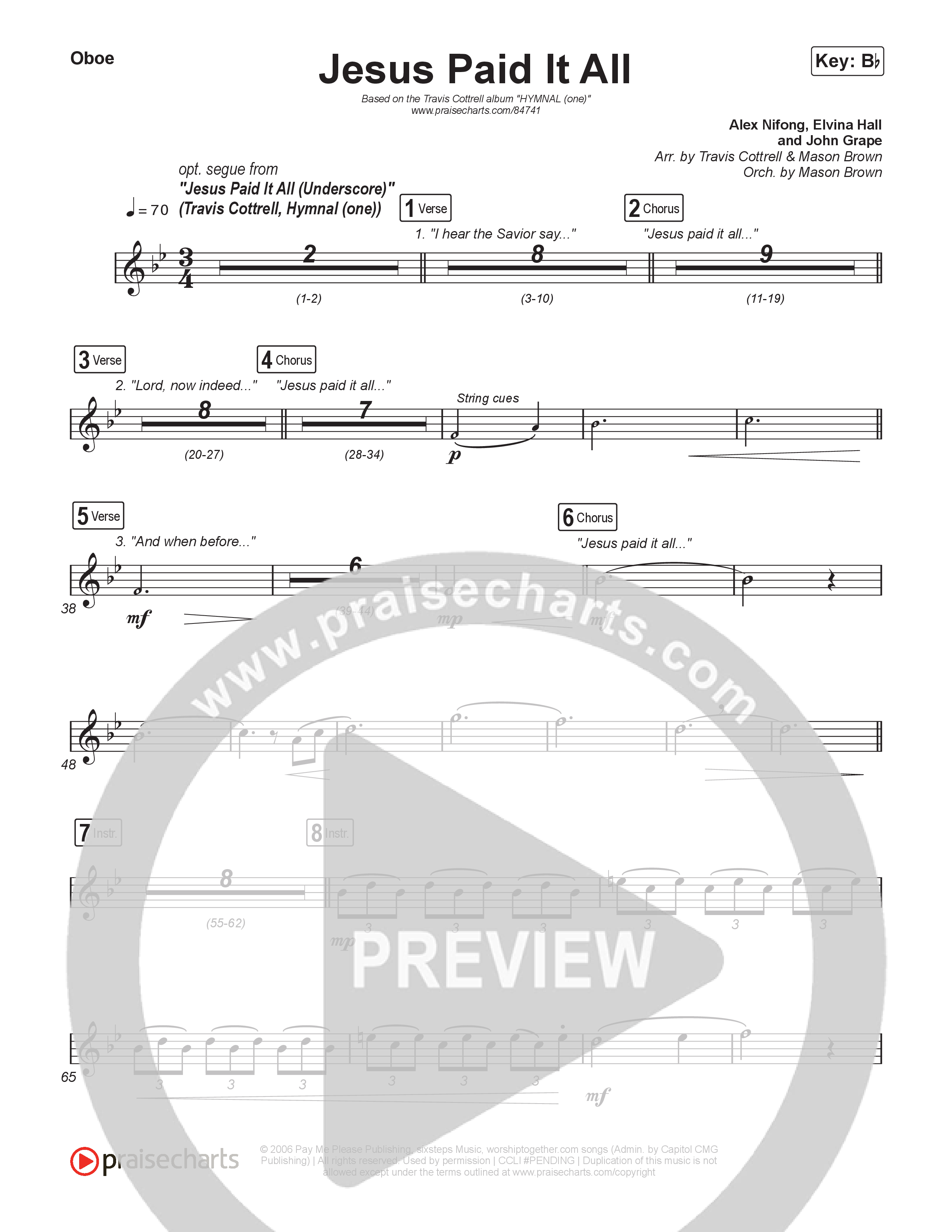Jesus Paid It All (Choral/SATB) Wind Pack (Travis Cottrell / Arr. Mason Brown)