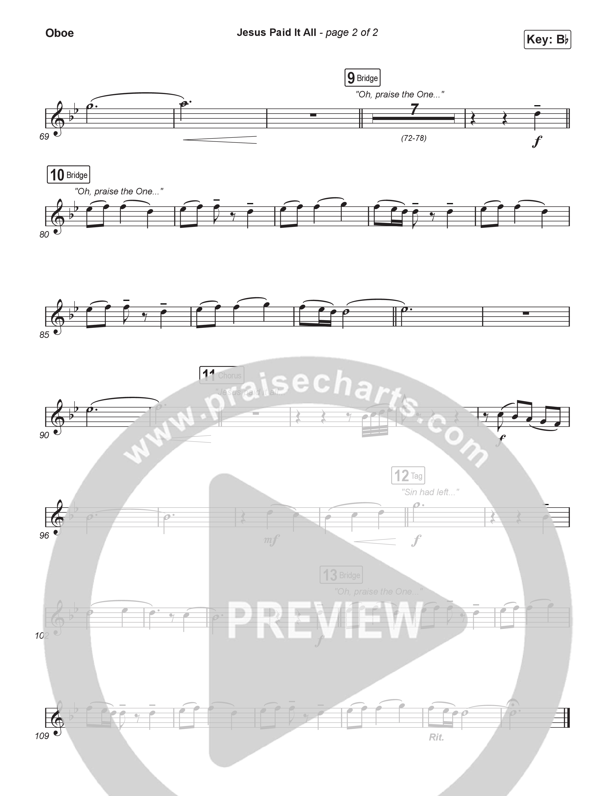 Jesus Paid It All (Choral/SATB) Oboe (Travis Cottrell / Arr. Mason Brown)