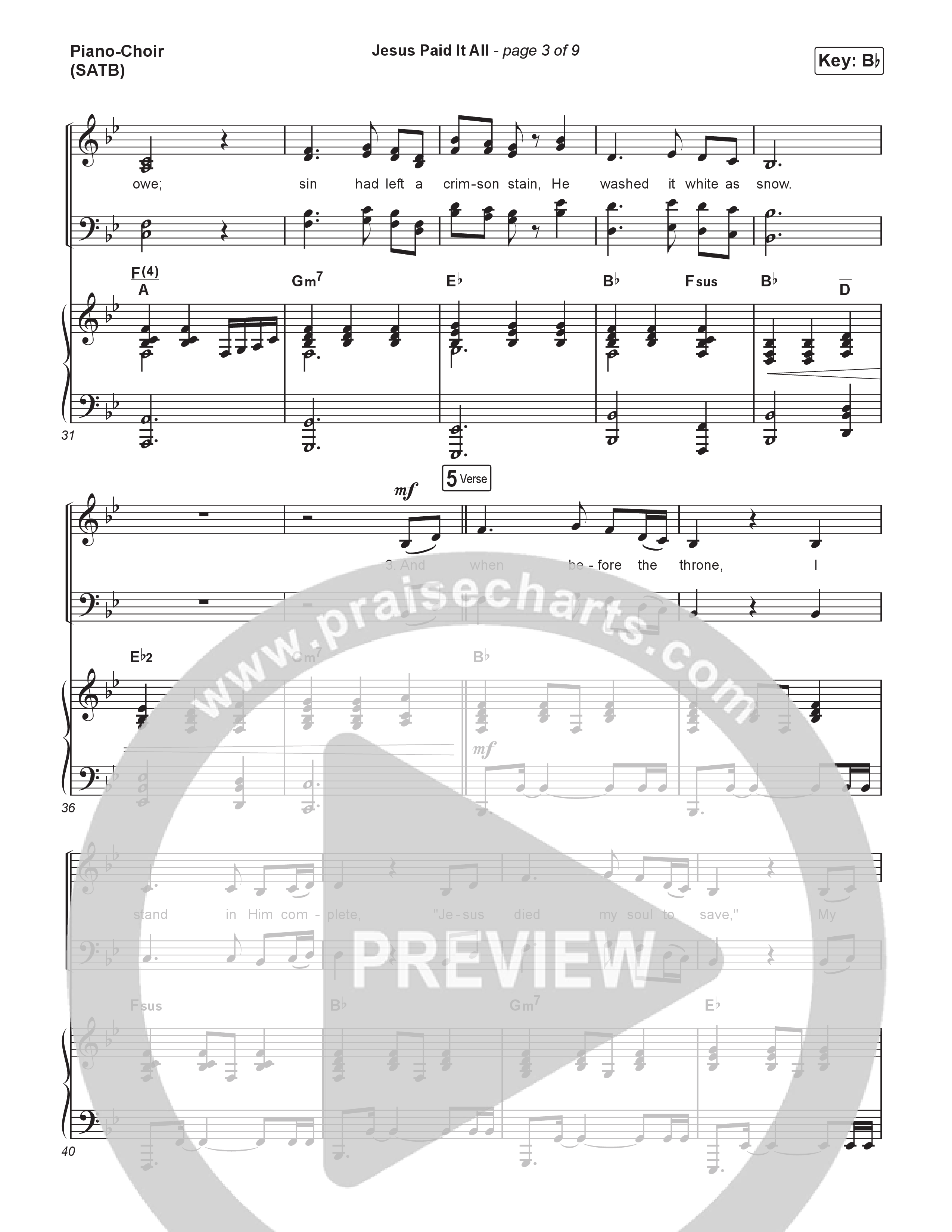 Jesus Paid It All (Choral/SATB) Piano/Vocal (SATB) (Travis Cottrell / Arr. Mason Brown)