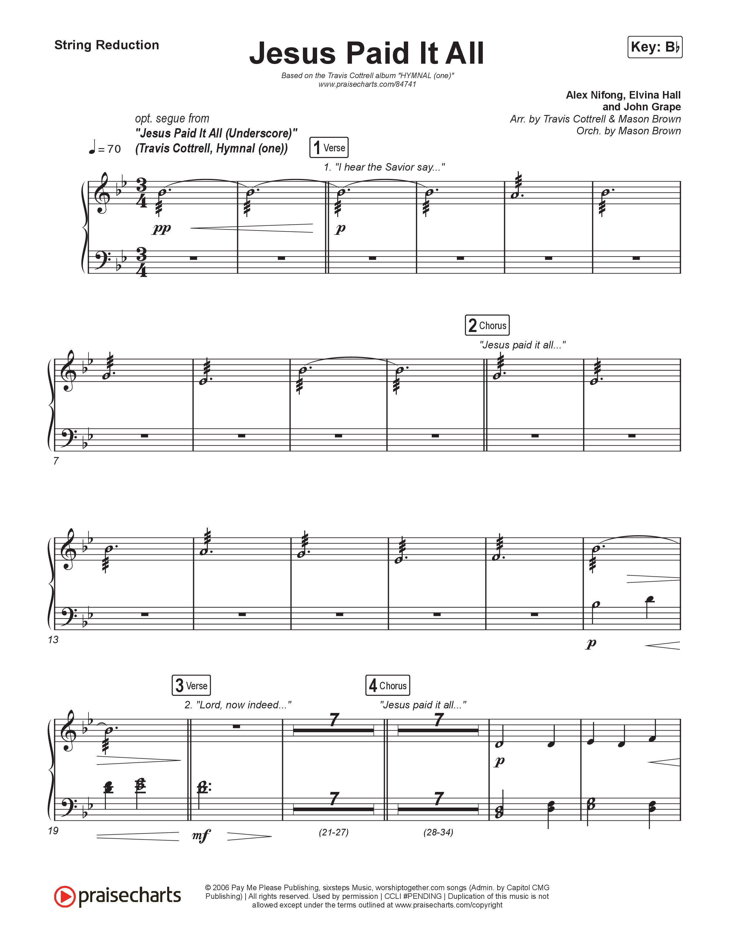 Jesus Paid It All (Choral/SATB) String Reduction (Travis Cottrell / Arr. Mason Brown)