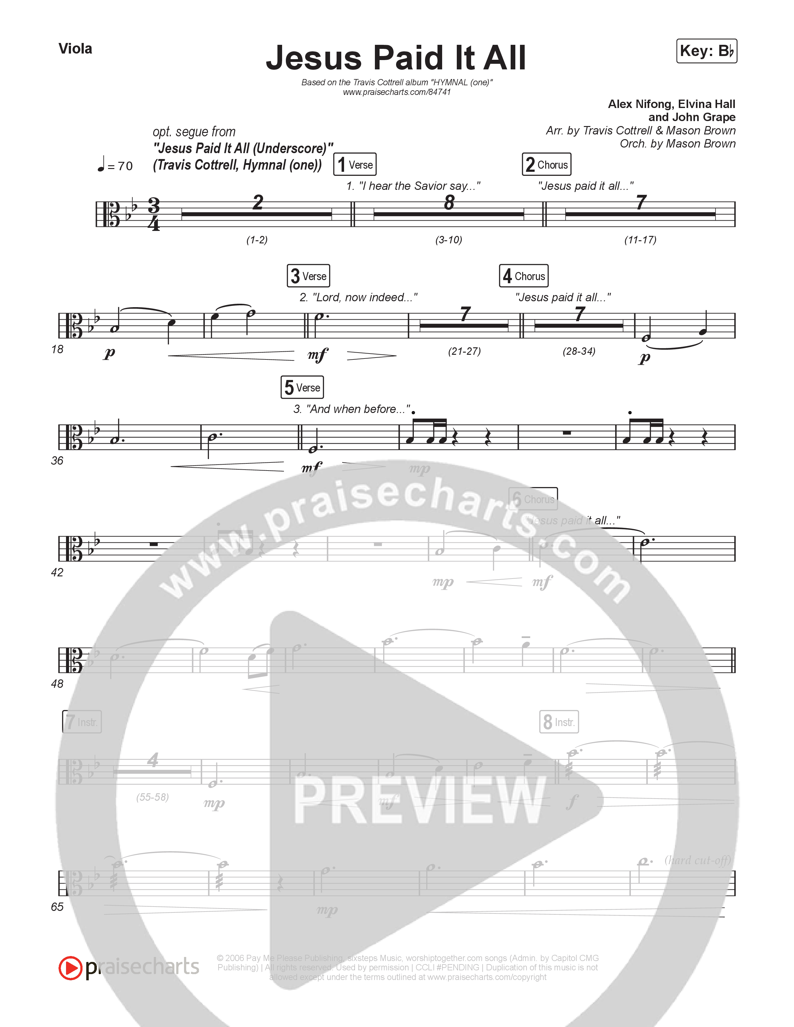 Jesus Paid It All (Choral/SATB) Viola (Travis Cottrell / Arr. Mason Brown)