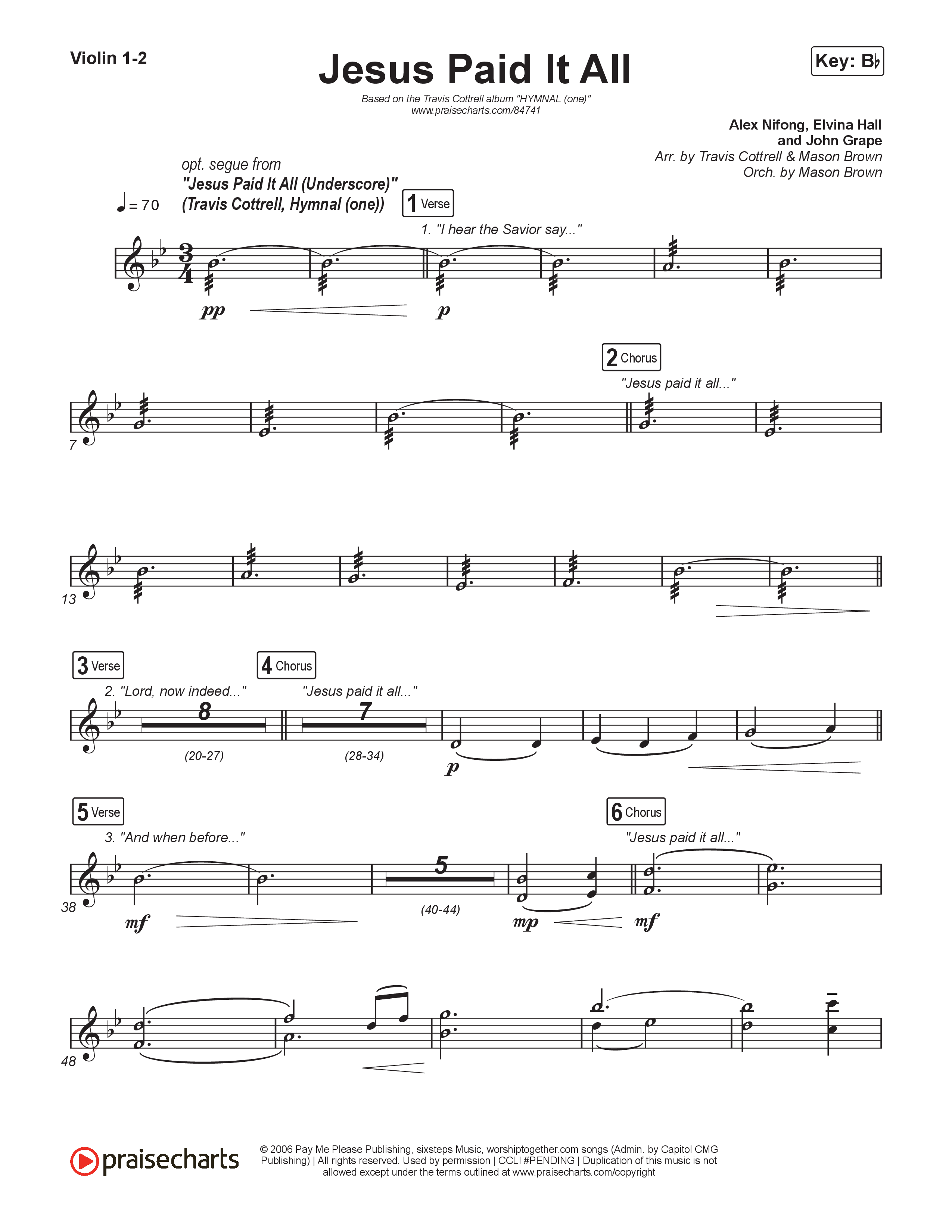 Jesus Paid It All (Choral/SATB) String Pack (Travis Cottrell / Arr. Mason Brown)