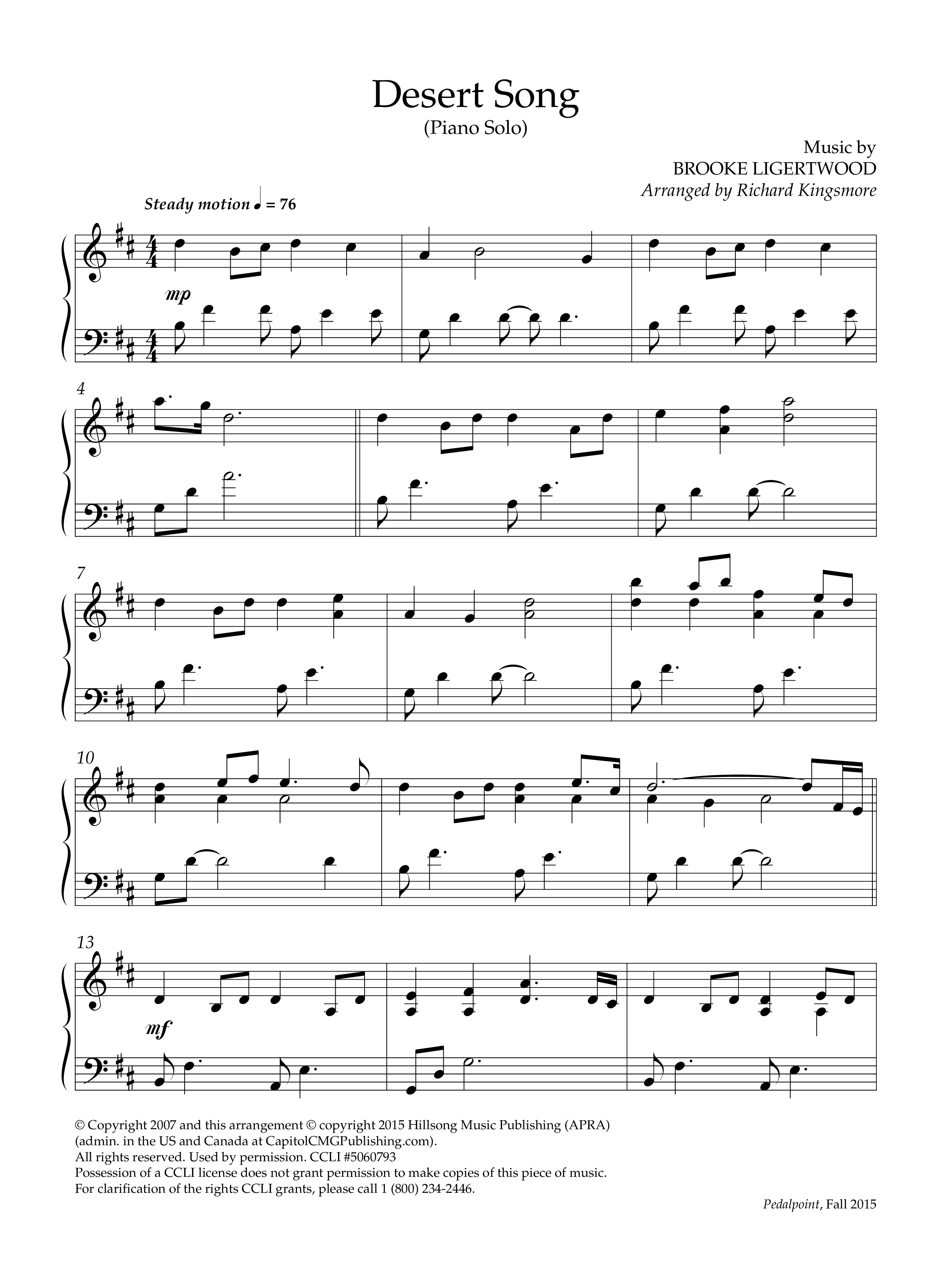 Desert Song (Instrumental) Piano Solo (Lifeway Worship / Arr. Richard Kingsmore)