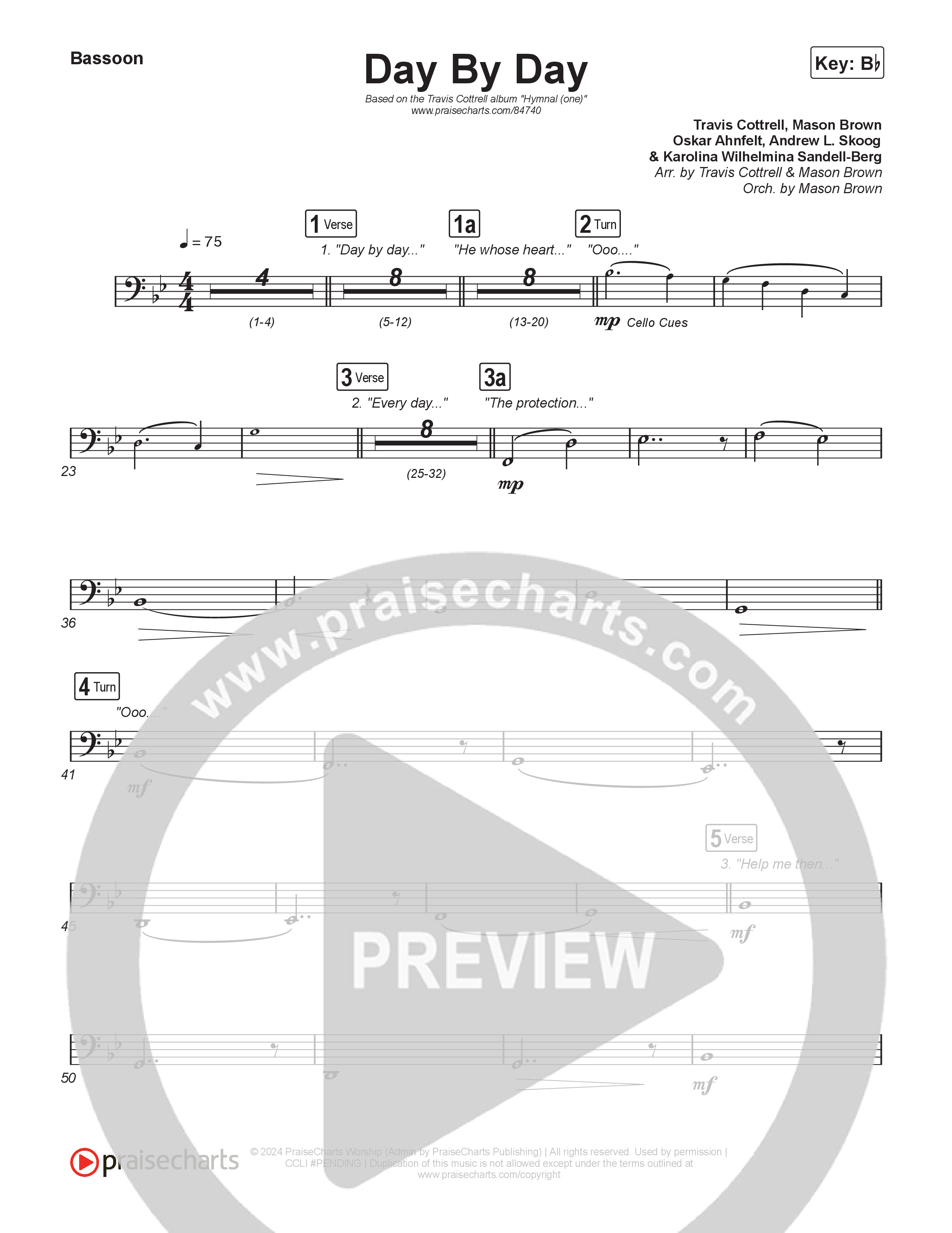 Day By Day (Choral/SATB) Bassoon (Travis Cottrell / Lily Cottrell / Arr. Mason Brown)