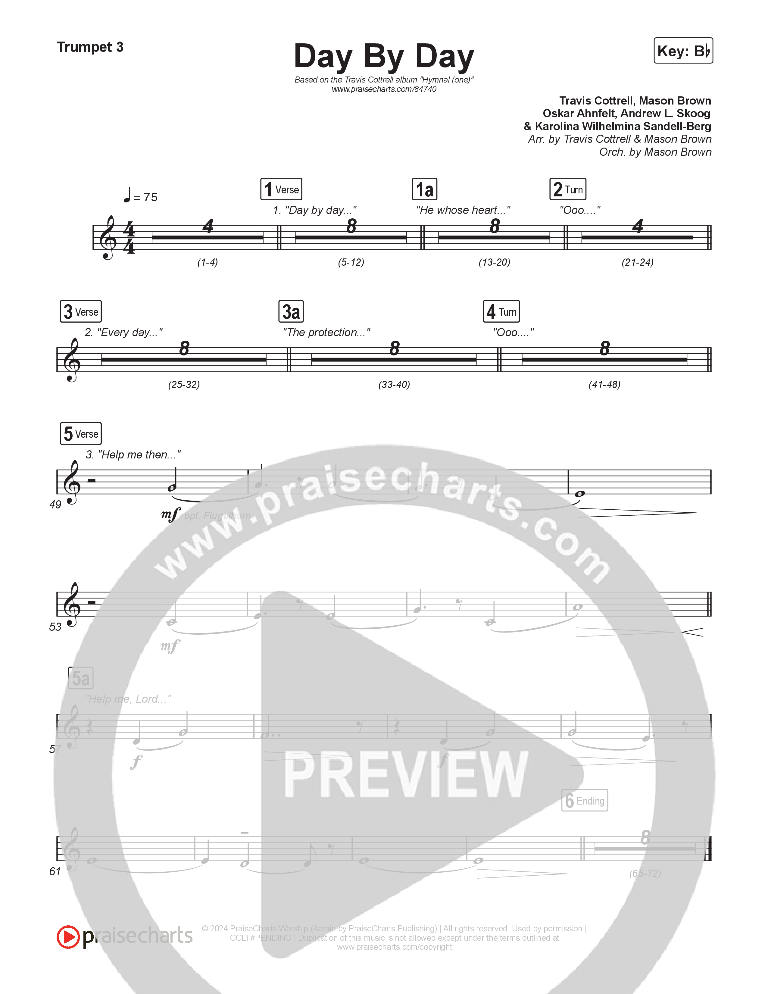 Day By Day (Choral/SATB) Trumpet 3 (Travis Cottrell / Lily Cottrell / Arr. Mason Brown)