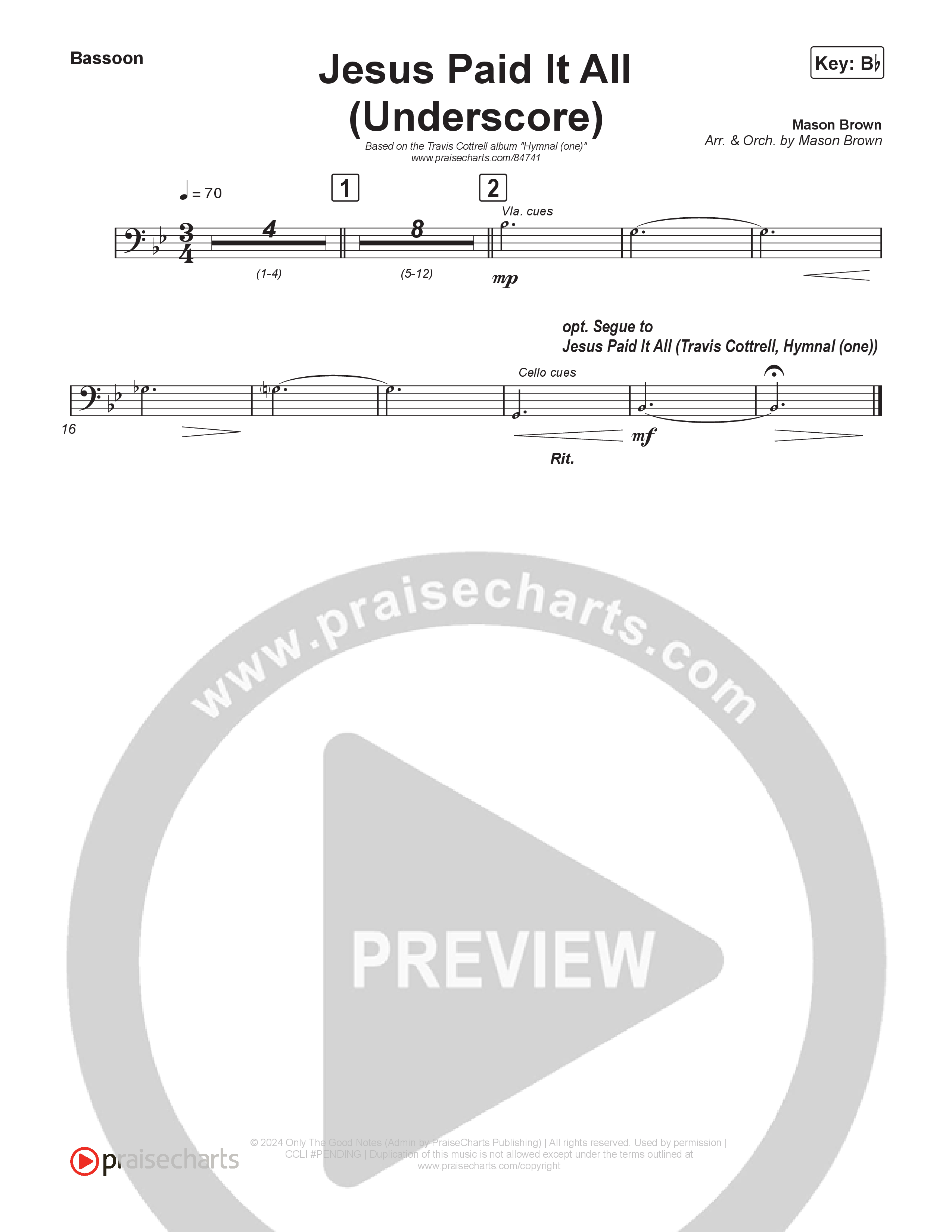 Jesus Paid It All (Underscore) Bassoon (Mason Brown)