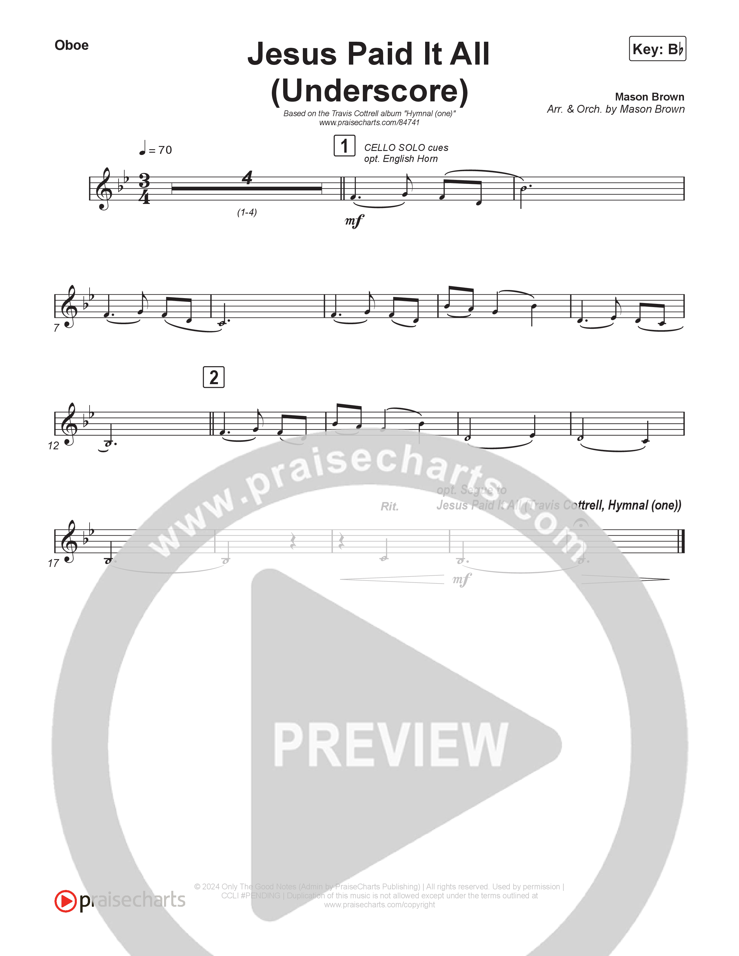 Jesus Paid It All (Underscore) Oboe (Mason Brown)