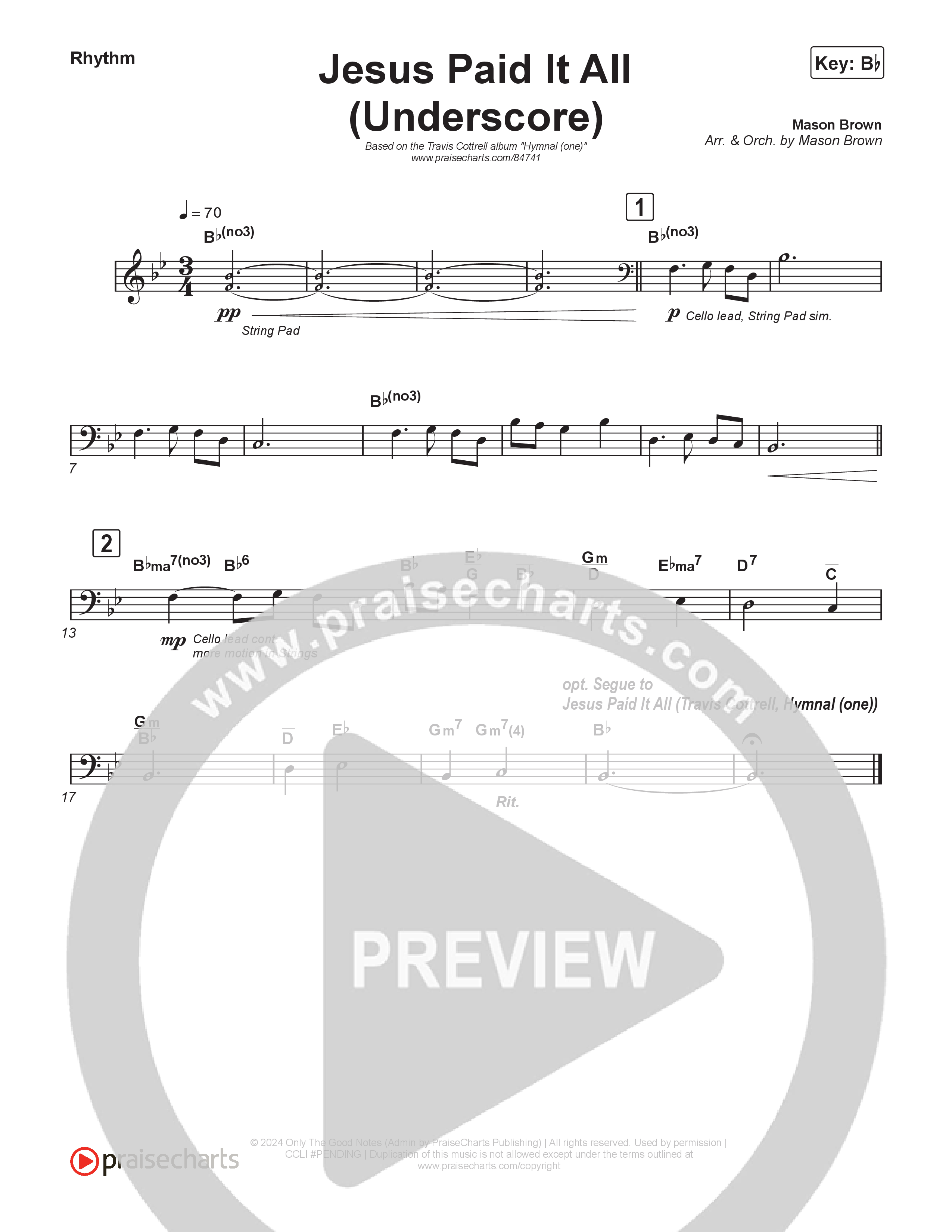 Jesus Paid It All (Underscore) Rhythm Chart (Mason Brown)