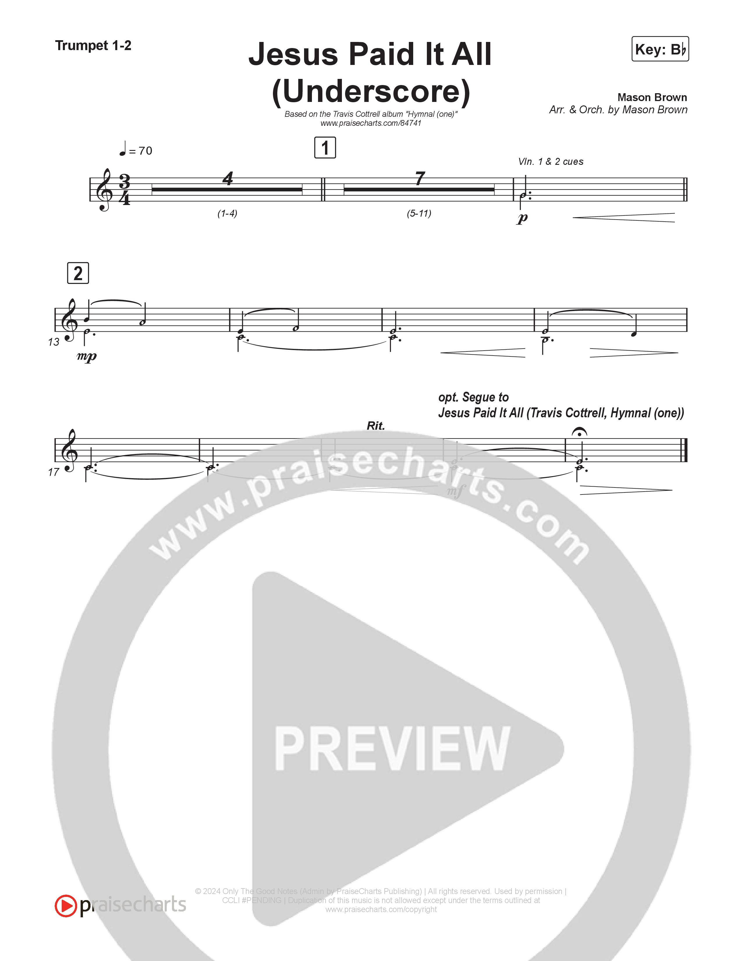 Jesus Paid It All (Underscore) Trumpet 1,2 (Mason Brown)