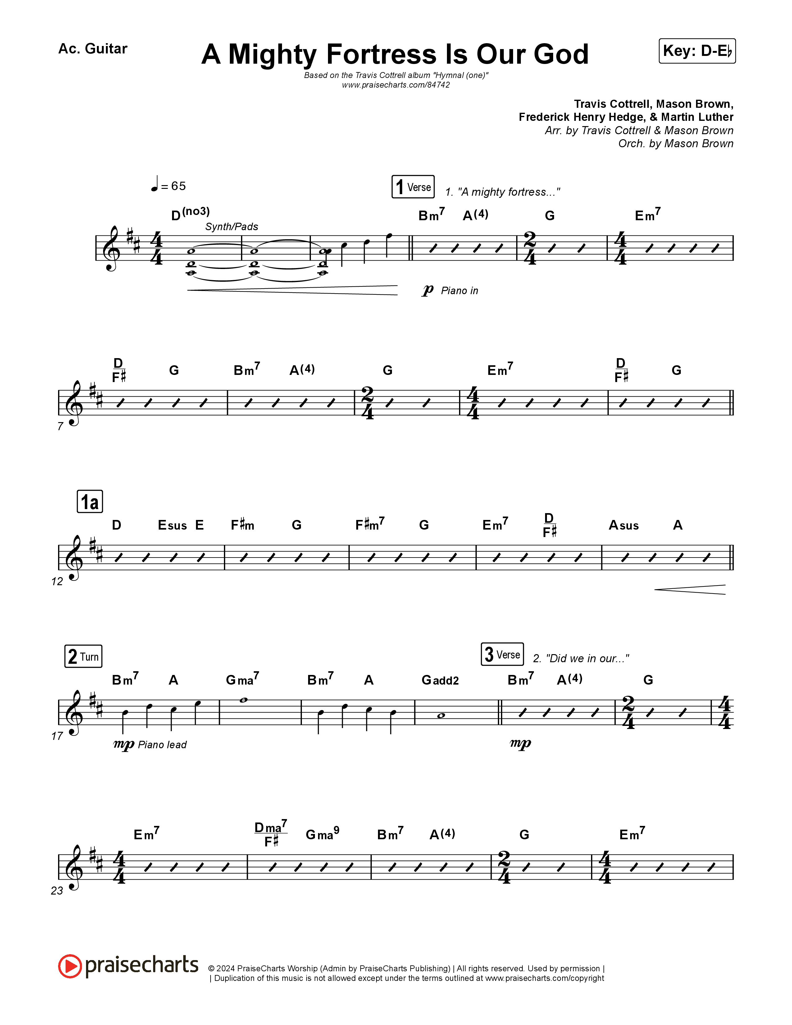 A Mighty Fortress Is Our God (Choral/SATB) Acoustic Guitar (Travis Cottrell / Arr. Mason Brown)
