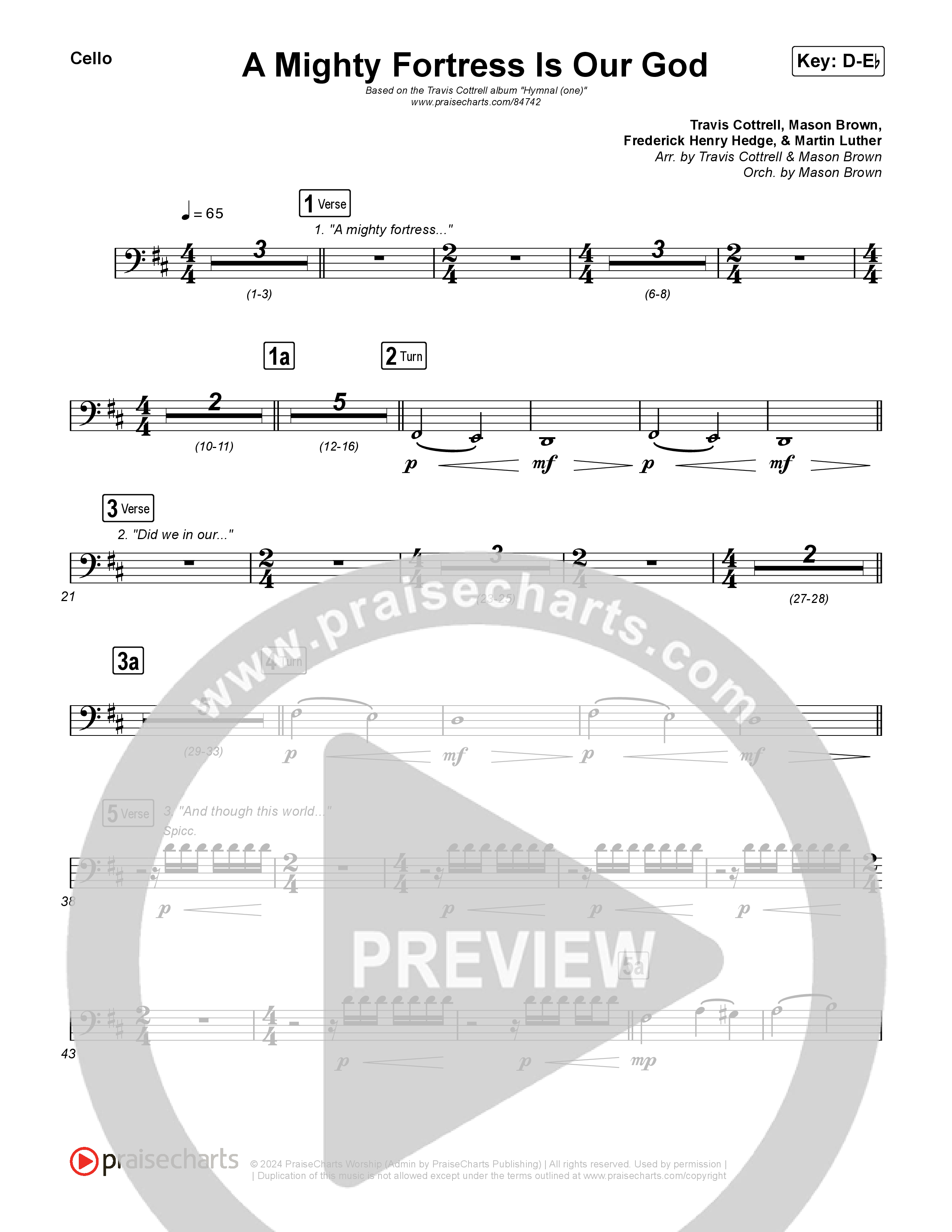 A Mighty Fortress Is Our God (Choral/SATB) Cello (Travis Cottrell / Arr. Mason Brown)