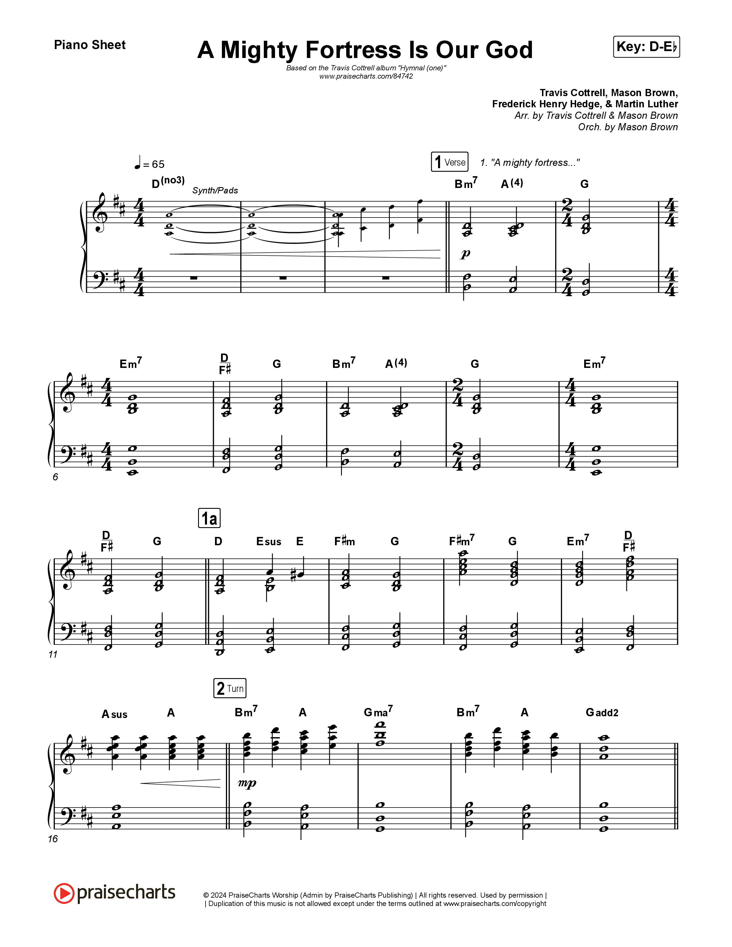 A Mighty Fortress Is Our God (Choral/SATB) Piano Sheet (Travis Cottrell / Arr. Mason Brown)