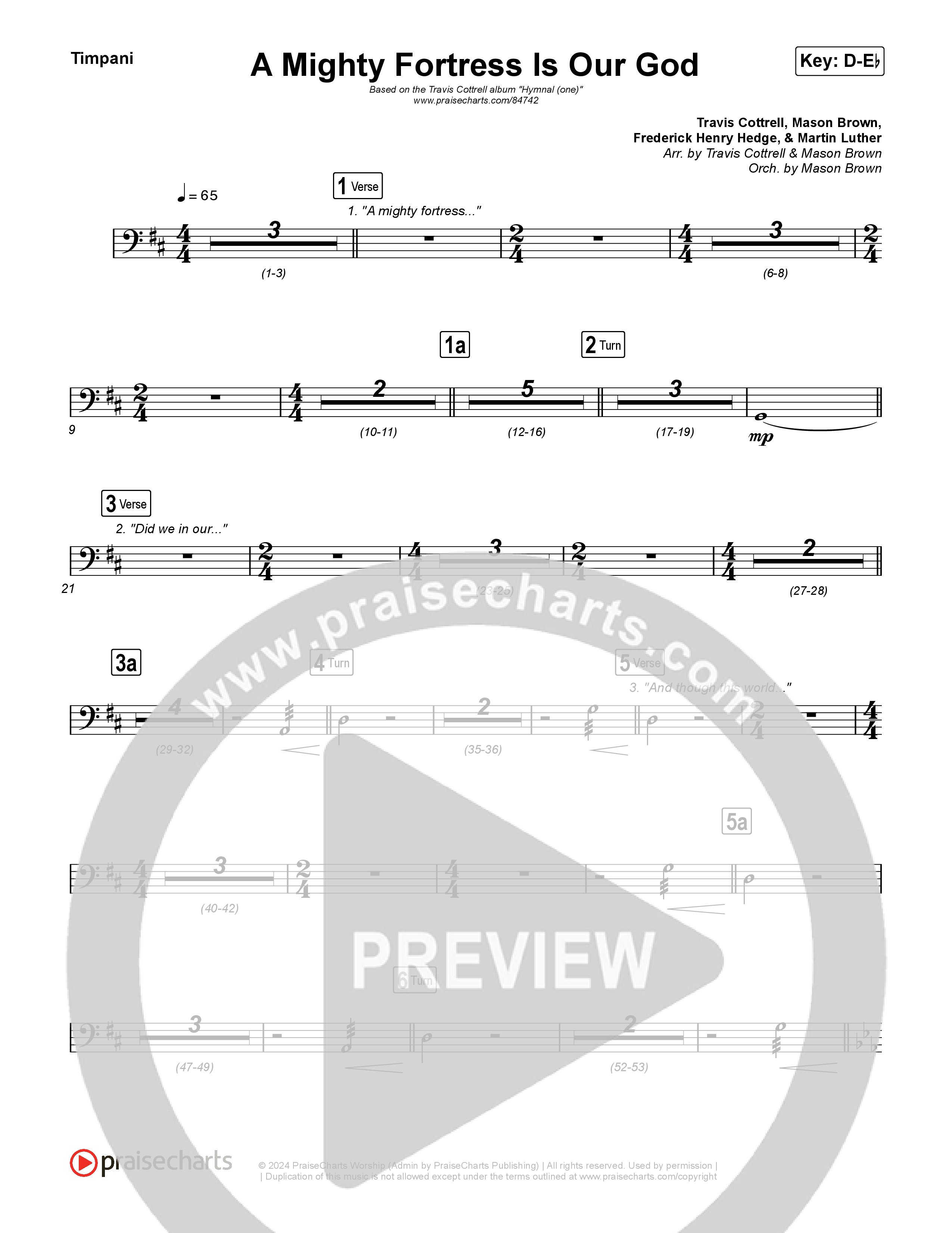 A Mighty Fortress Is Our God (Choral/SATB) Timpani (Travis Cottrell / Arr. Mason Brown)