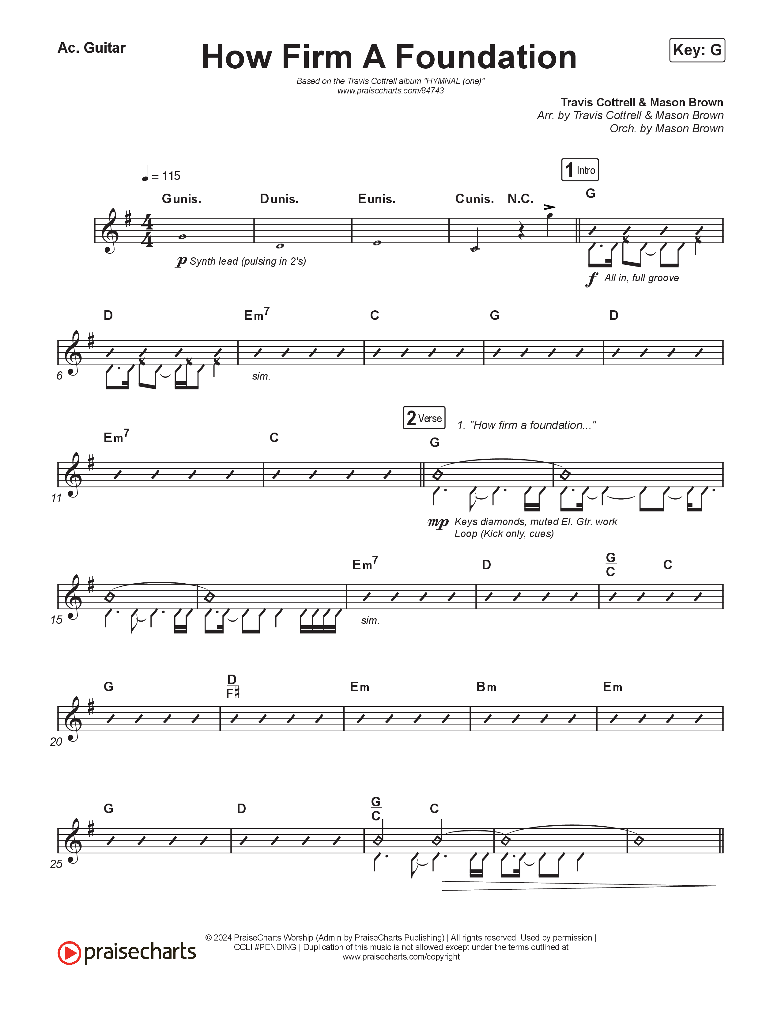 How Firm A Foundation (Choral/SATB) Acoustic Guitar (Travis Cottrell / Arr. Mason Brown)