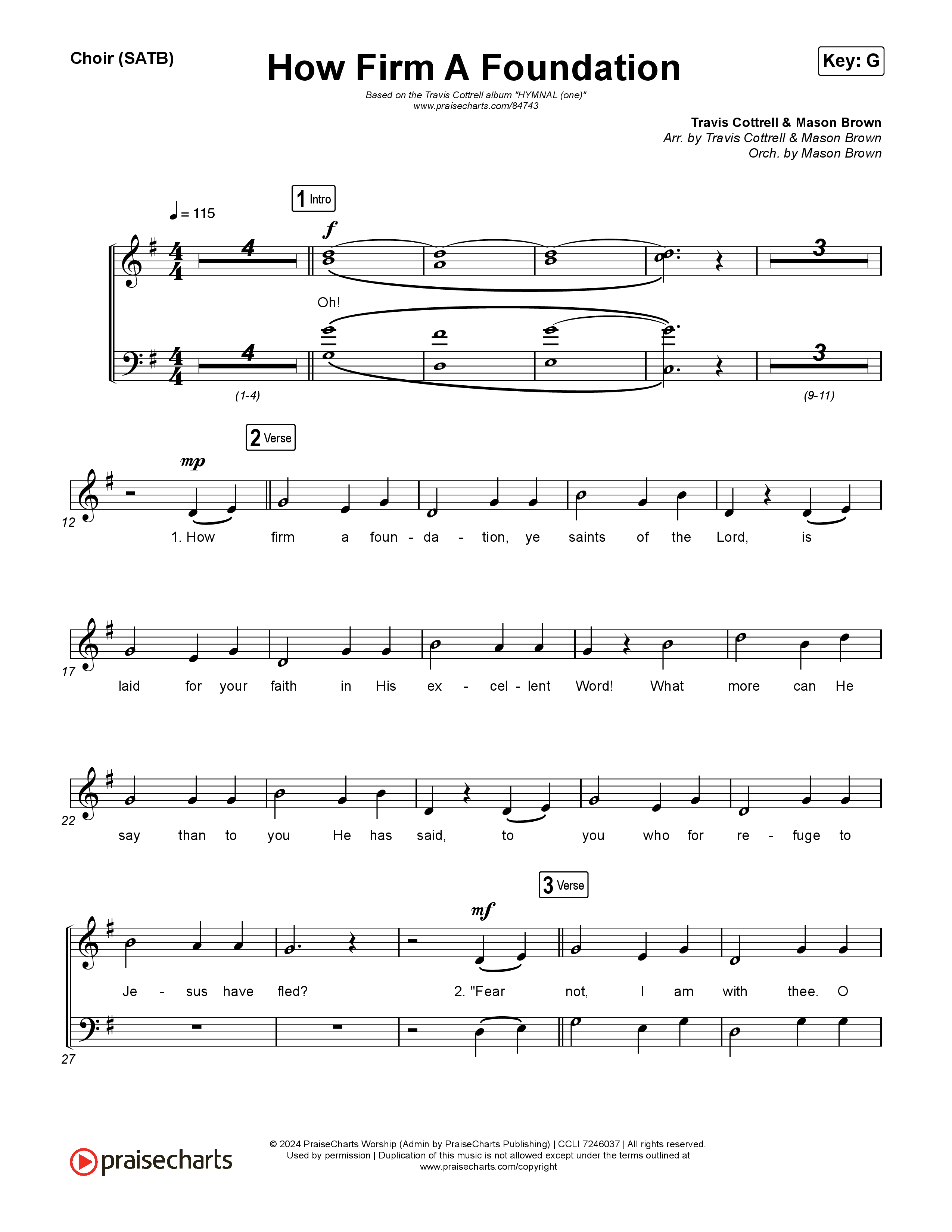 How Firm A Foundation (Choral/SATB) Choir Sheet (SATB) (Travis Cottrell / Arr. Mason Brown)