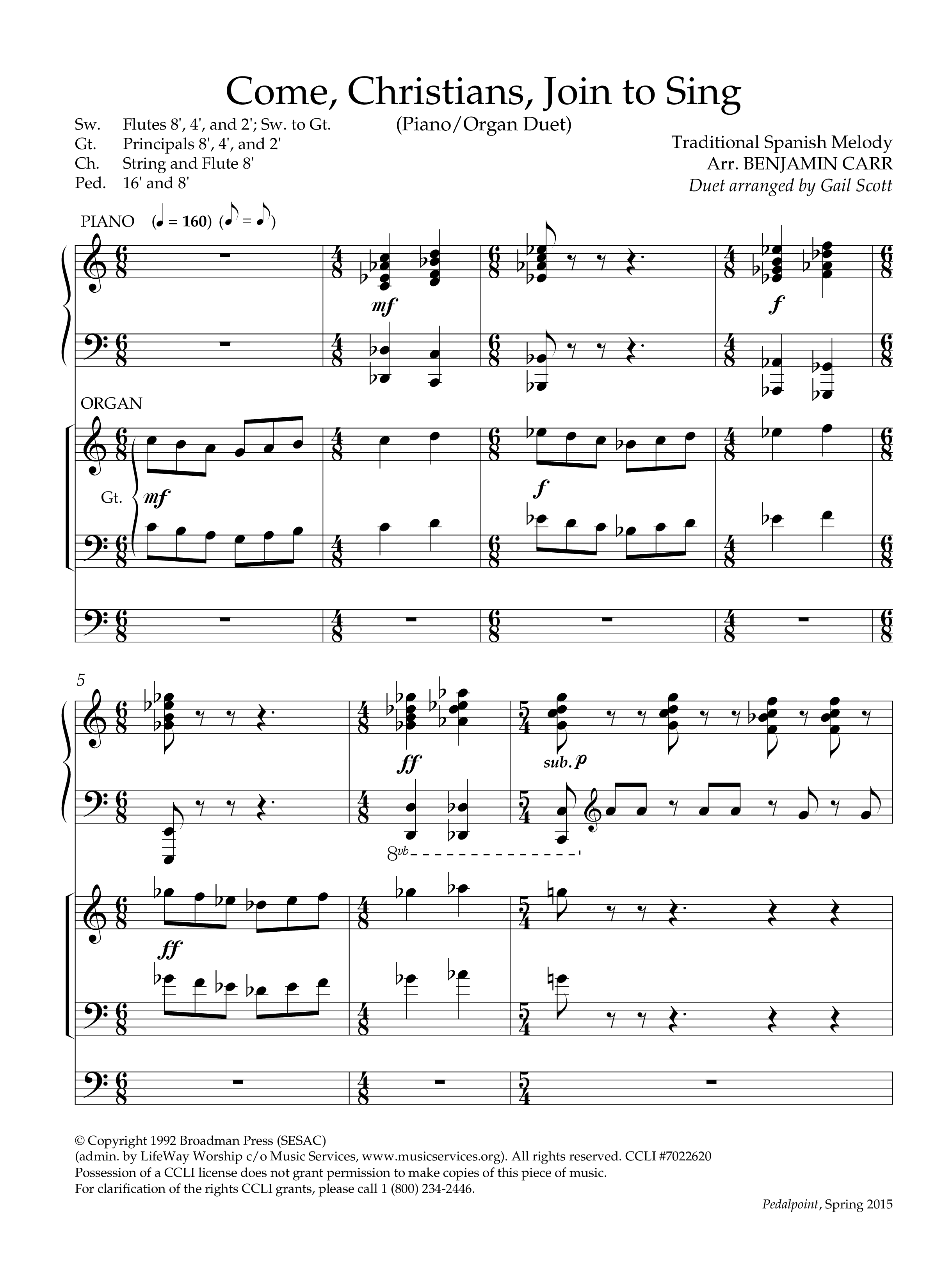 Come Christians Join To Sing (Instrumental) Piano-Organ (Lifeway Worship / Arr. Gail Scott)