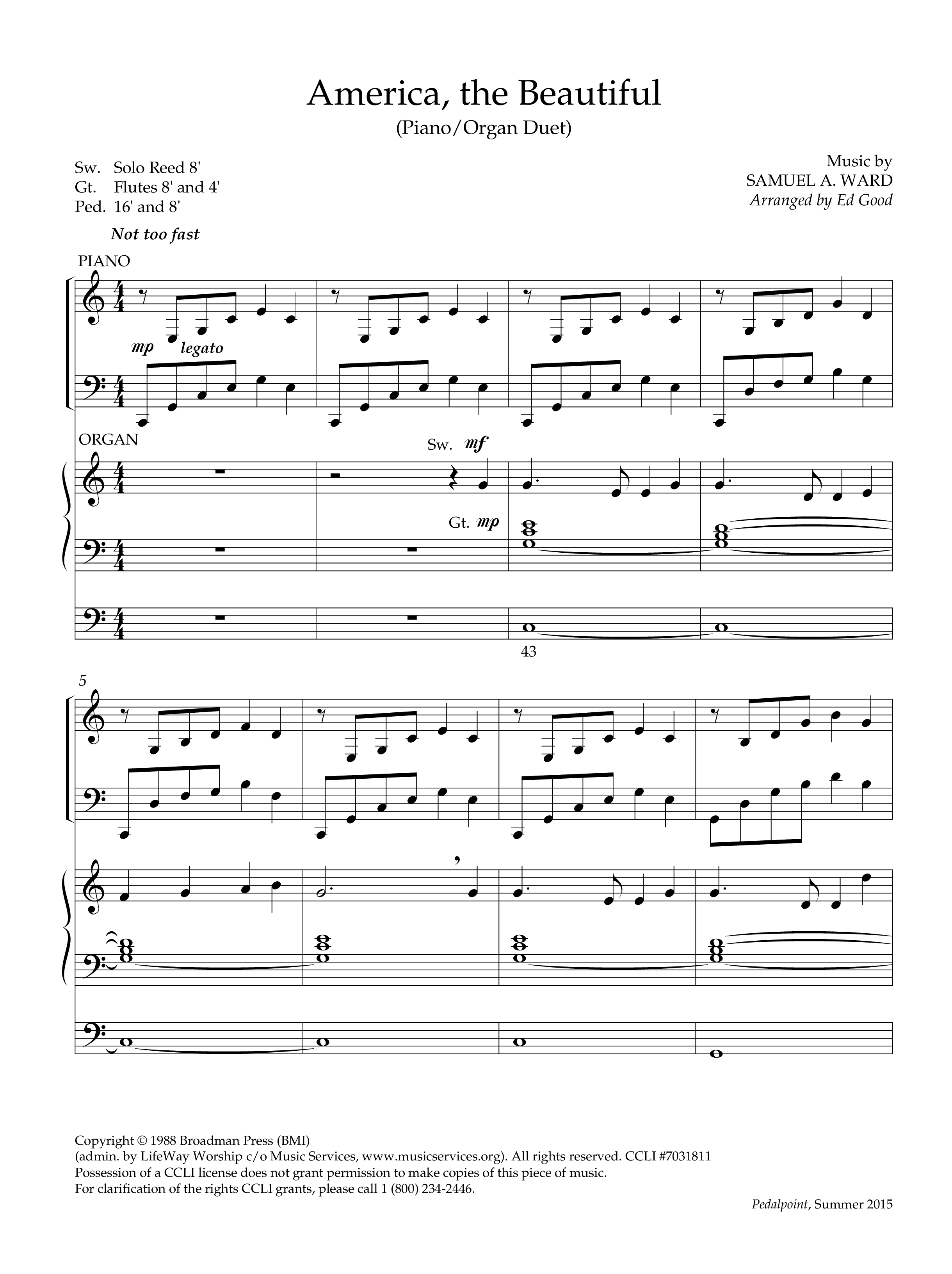 America The Beautiful (Instrumental) Piano-Organ (Lifeway Worship / Arr. Ed Good)