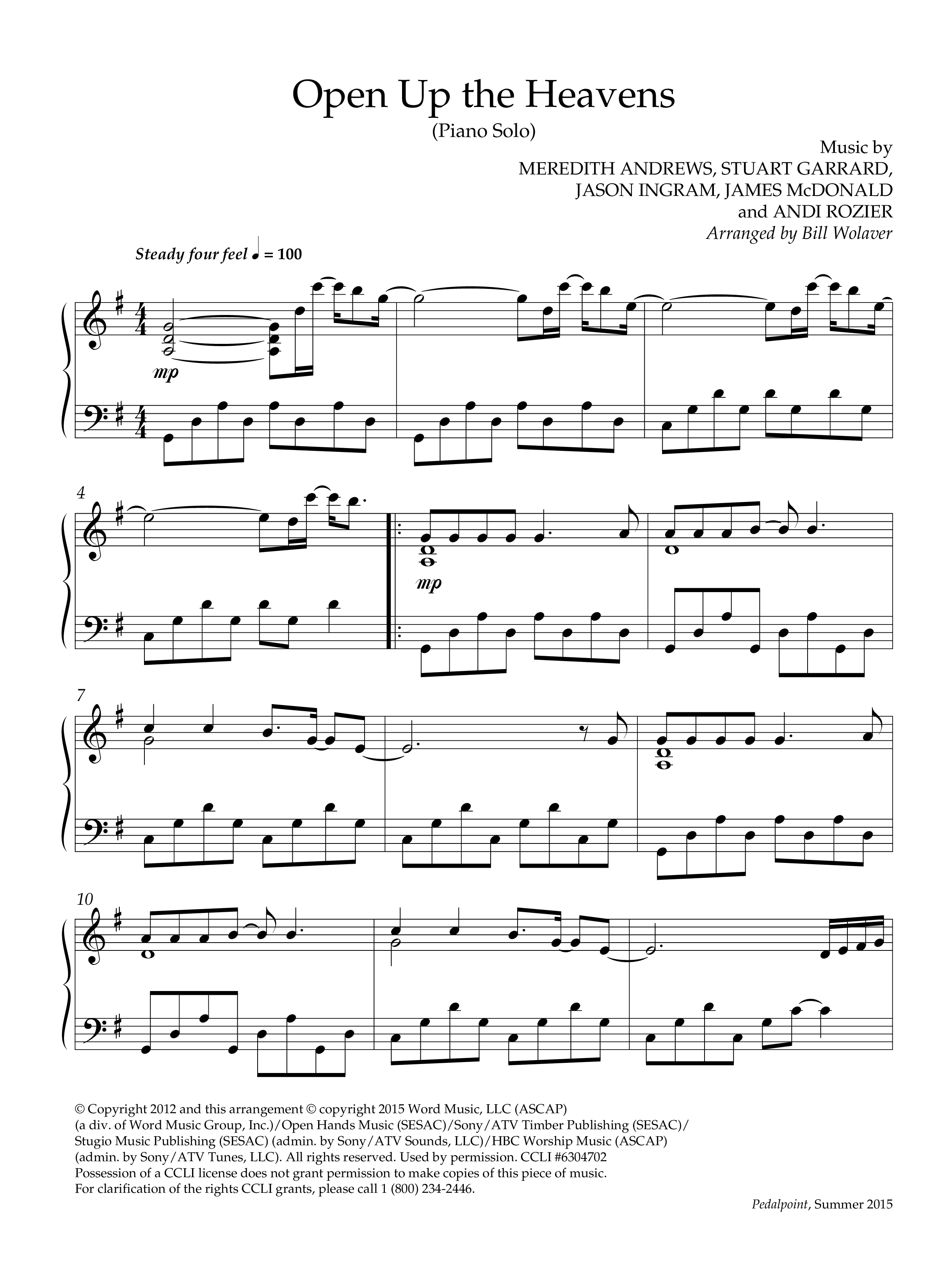 Open Up The Heavens (Instrumental) Piano Solo (Lifeway Worship / Arr. Bill Wolaver)