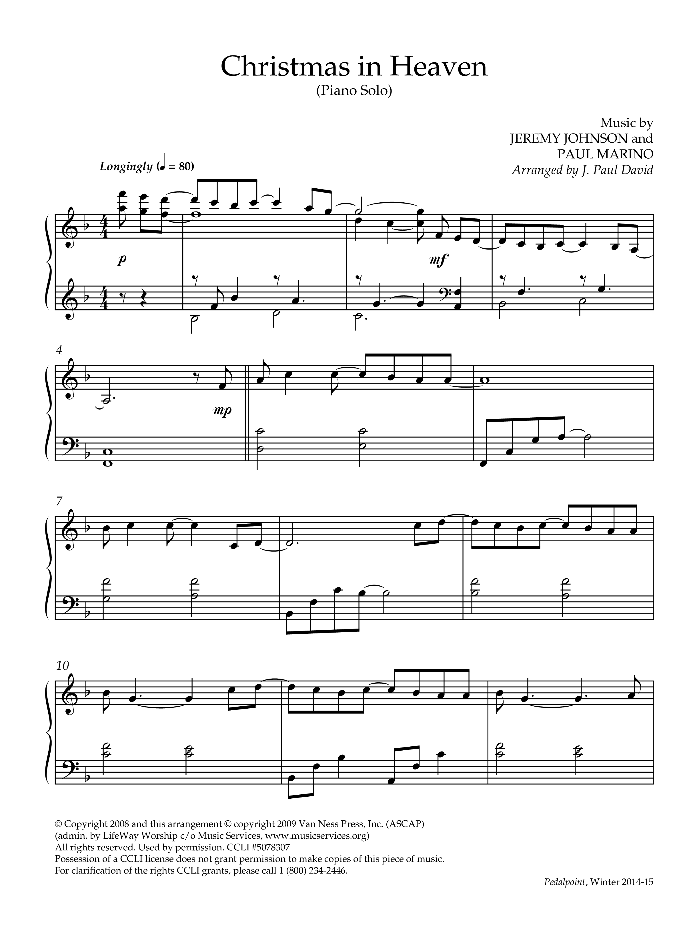 Christmas In Heaven (Instrumental) Piano Solo (Lifeway Worship / Arr. J. Paul David)