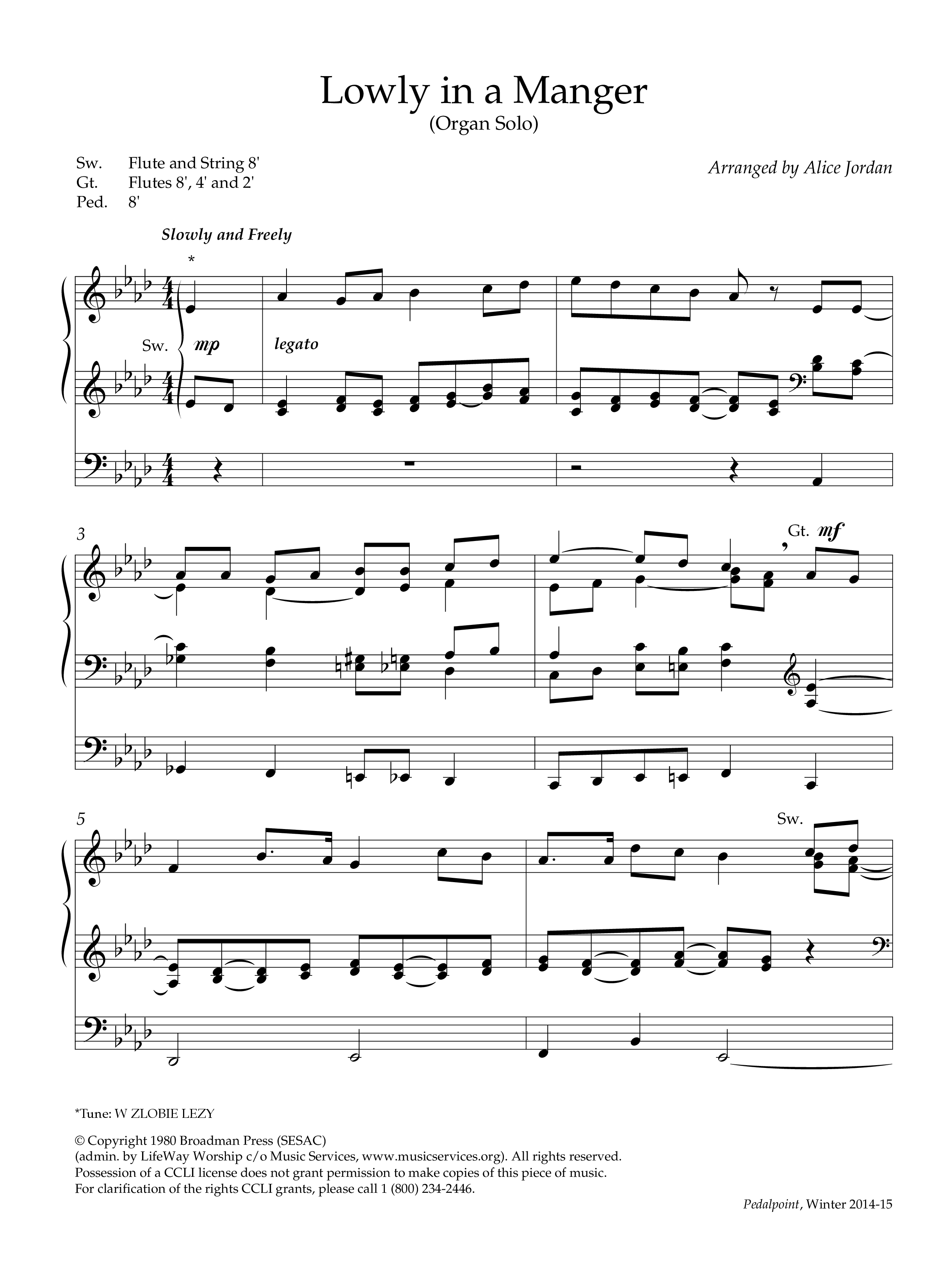 Lowly In A Manger (Instrumental) Organ (Lifeway Worship / Arr. Alice Jordan)