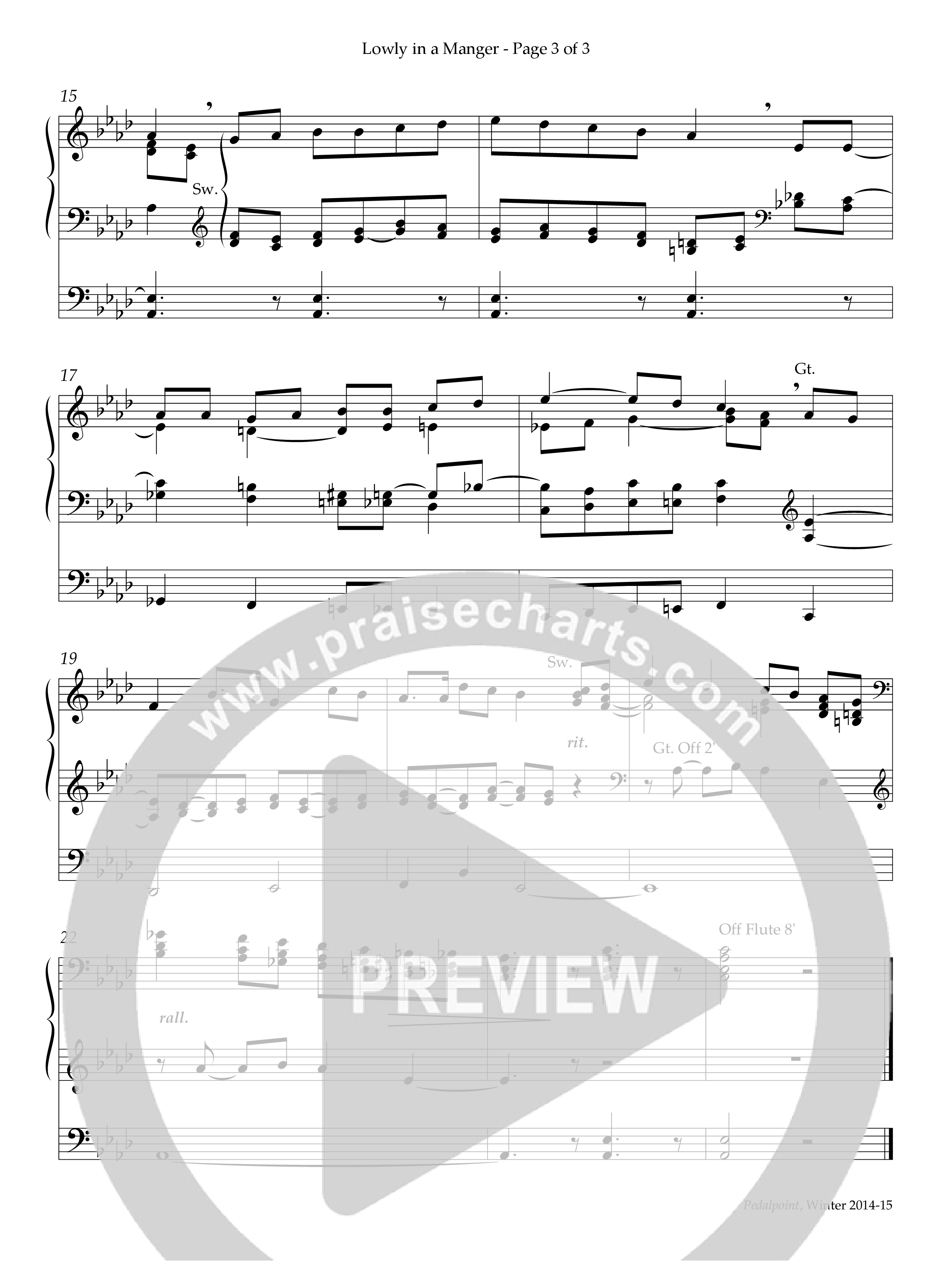 Lowly In A Manger (Instrumental) Organ (Lifeway Worship / Arr. Alice Jordan)