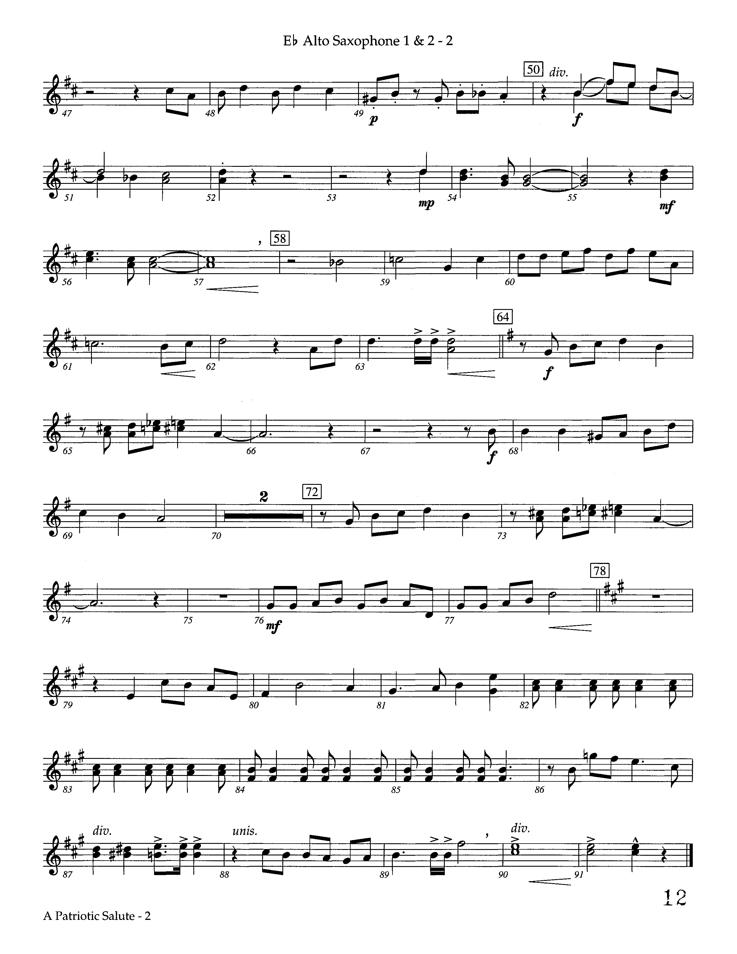 A Patriotic Salute (Instrumental) Alto Sax 1/2 (Lifeway Worship / Arr. Richard Kingsmore)