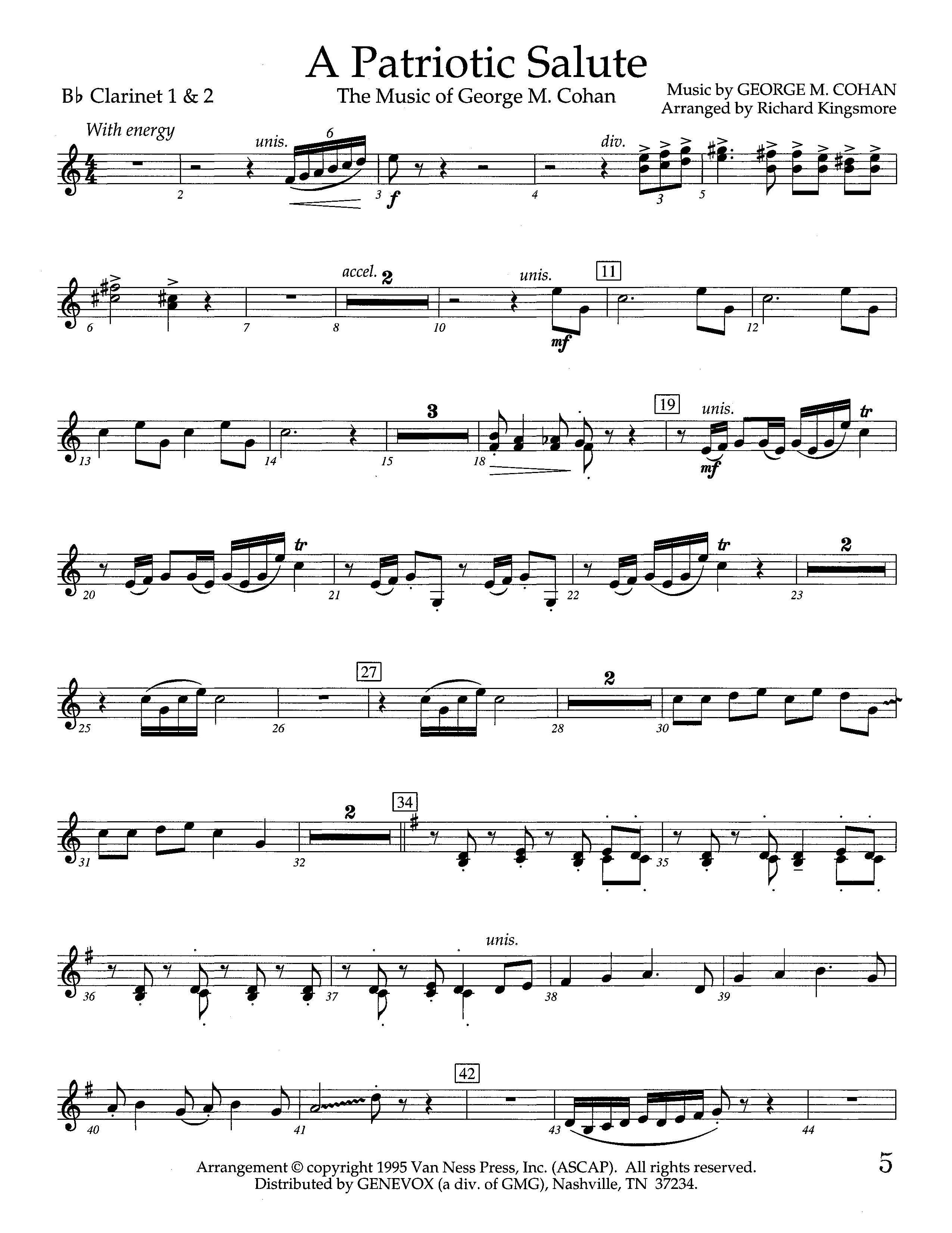 A Patriotic Salute (Instrumental) Clarinet 1/2 (Lifeway Worship / Arr. Richard Kingsmore)