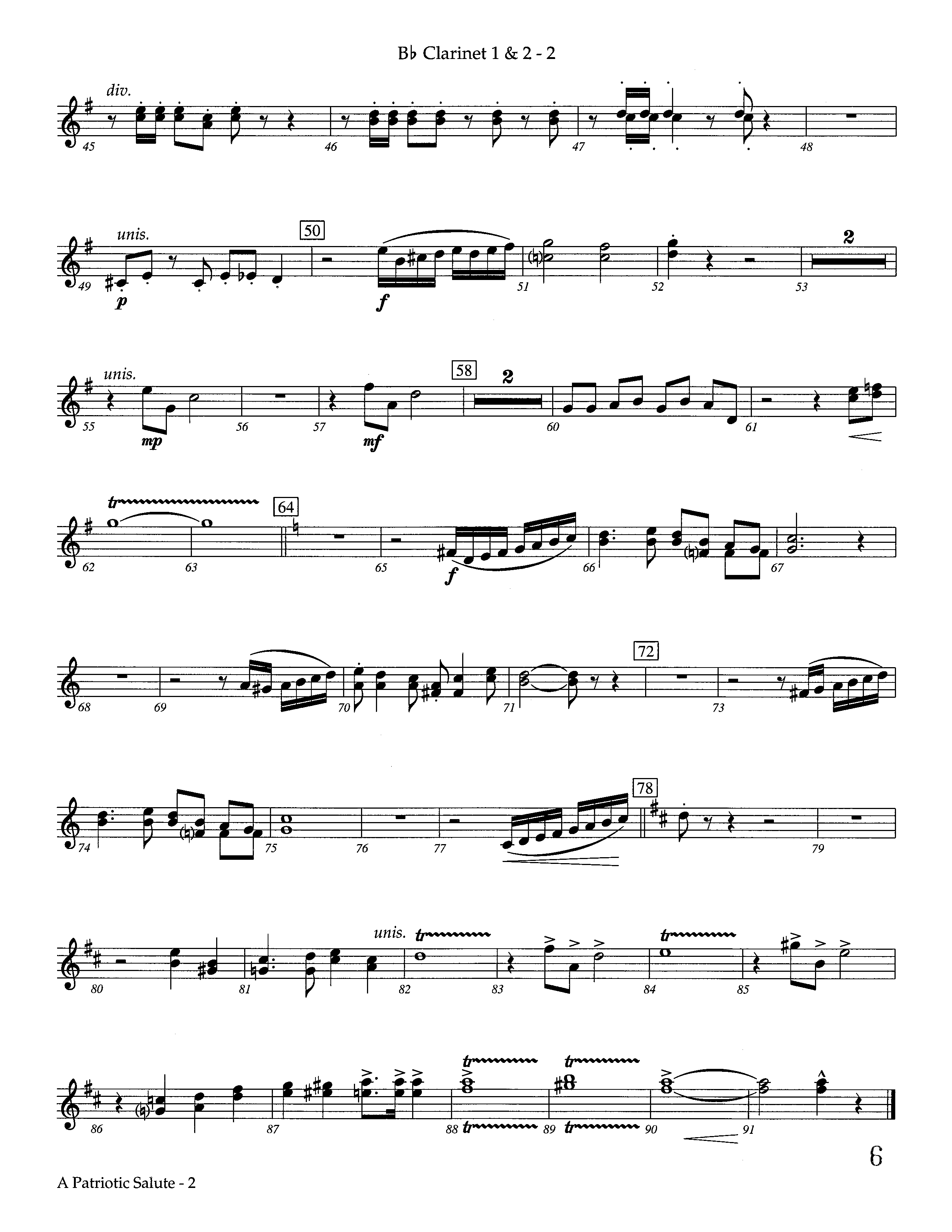 A Patriotic Salute (Instrumental) Clarinet 1/2 (Lifeway Worship / Arr. Richard Kingsmore)