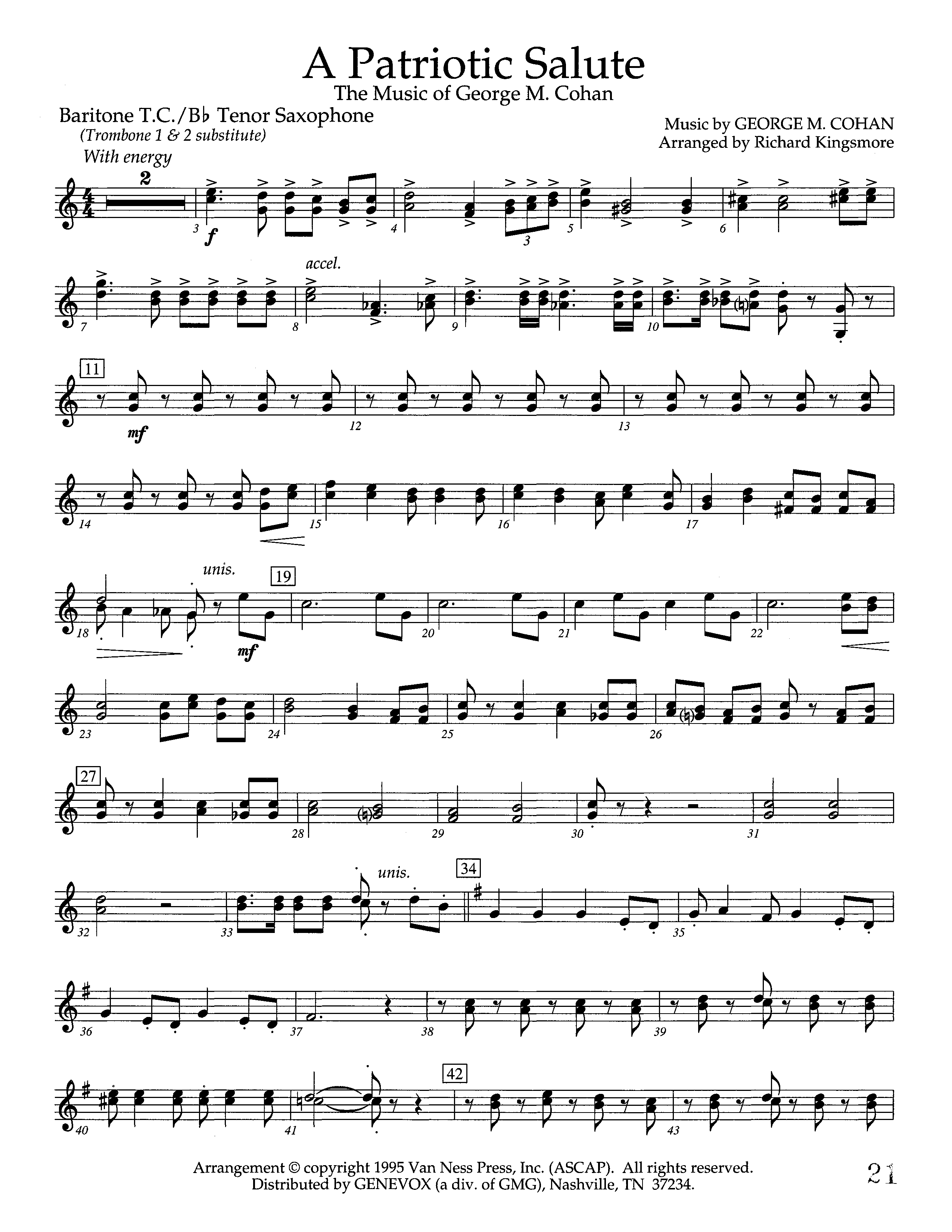 A Patriotic Salute (Instrumental) Tenor Sax/Baritone T.C. (Lifeway Worship / Arr. Richard Kingsmore)