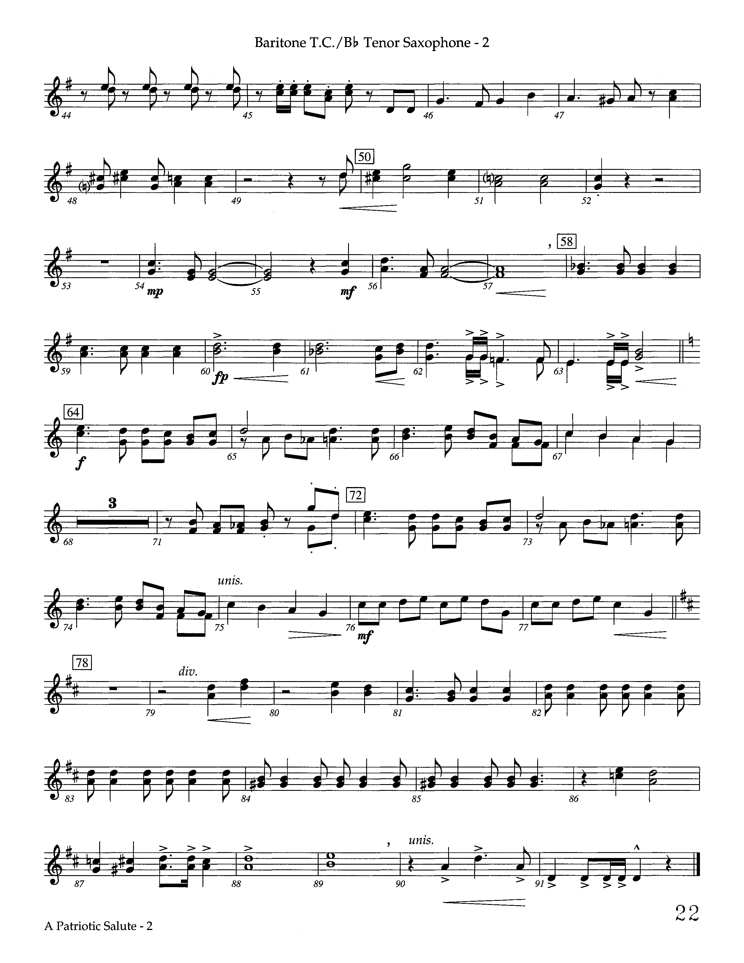 A Patriotic Salute (Instrumental) Tenor Sax/Baritone T.C. (Lifeway Worship / Arr. Richard Kingsmore)