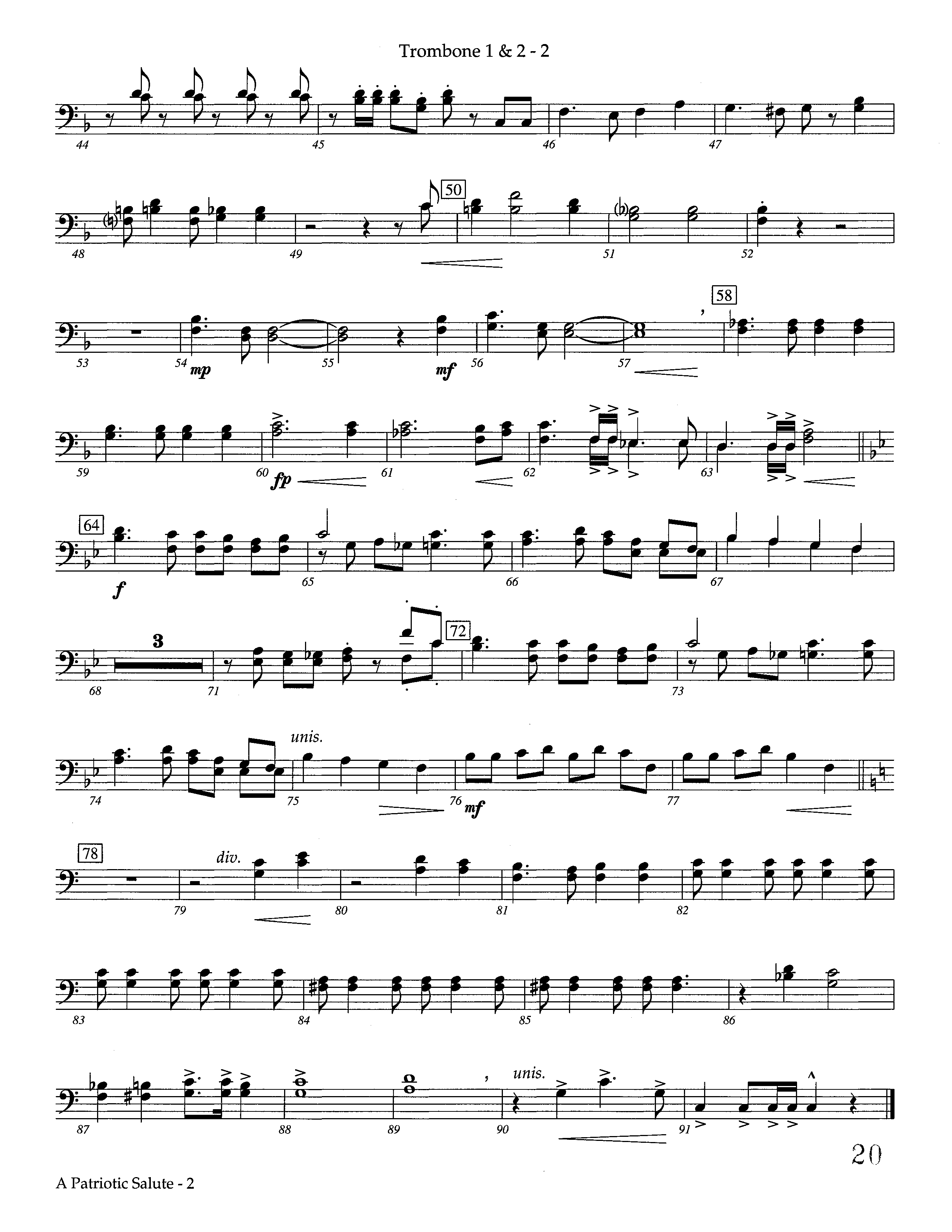 A Patriotic Salute (Instrumental) Trombone 1/2 (Lifeway Worship / Arr. Richard Kingsmore)