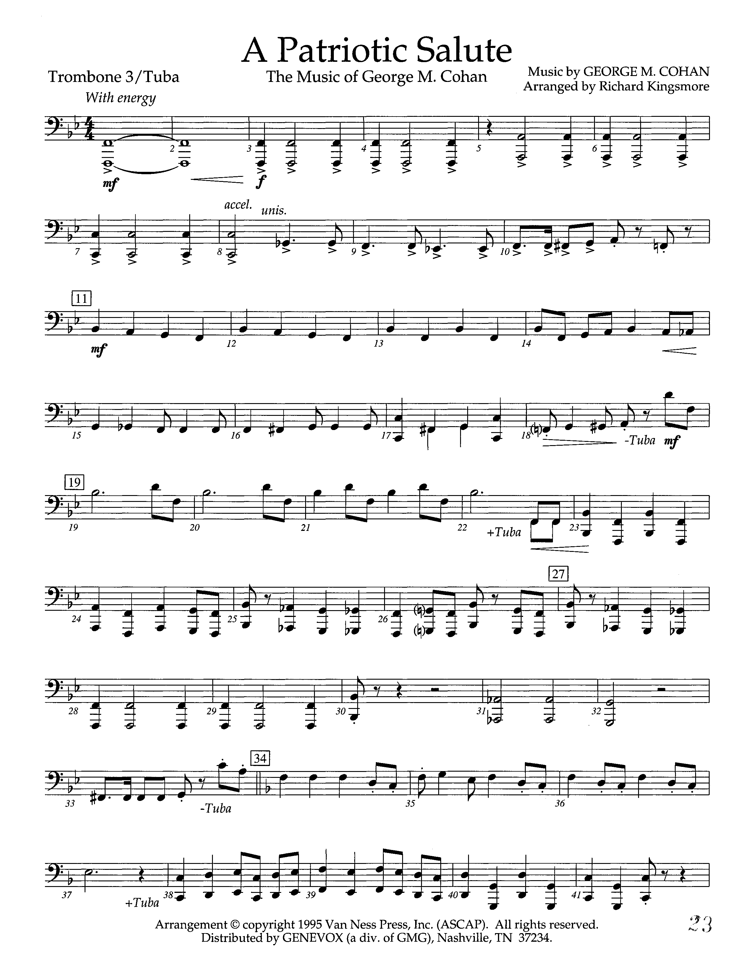 A Patriotic Salute (Instrumental) Trombone 3/Tuba (Lifeway Worship / Arr. Richard Kingsmore)