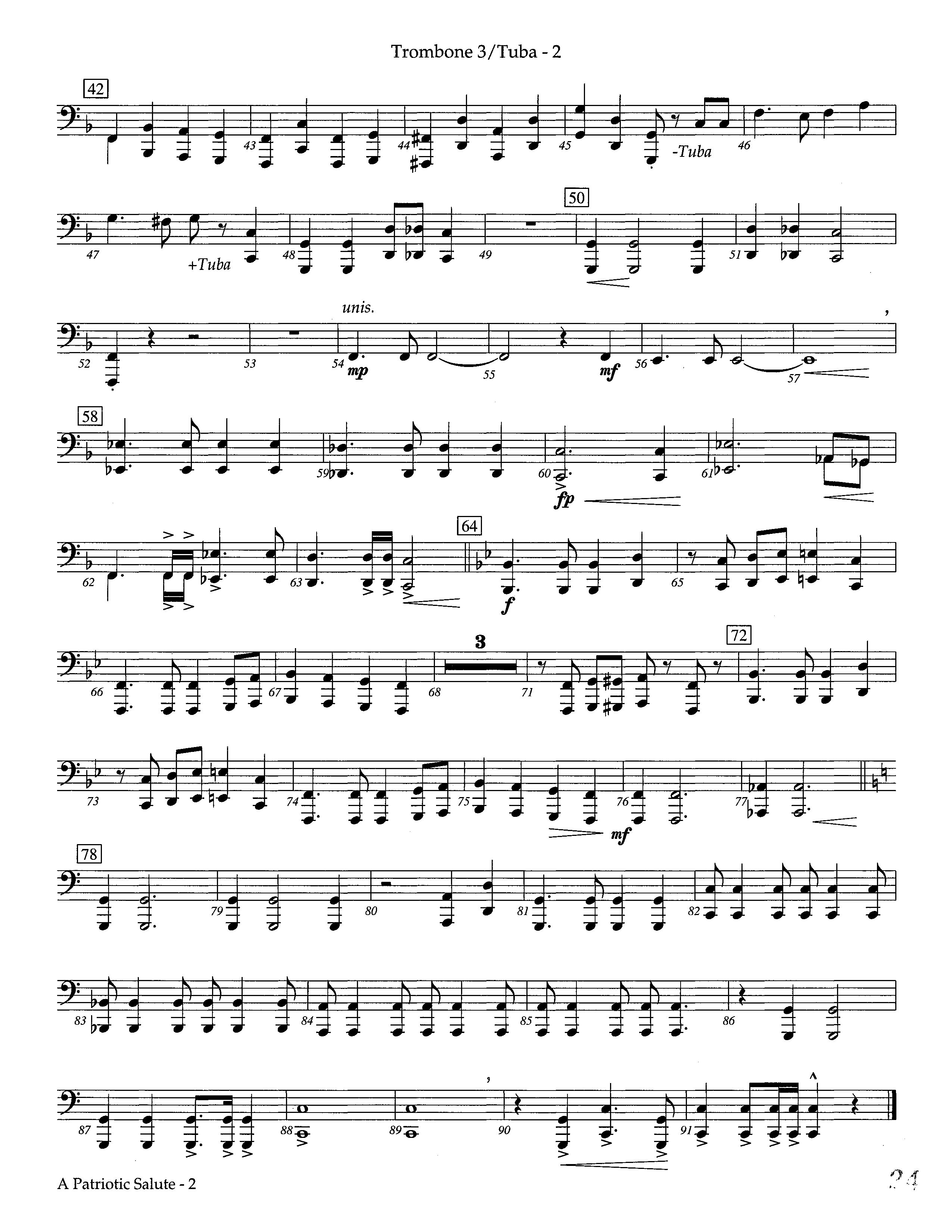 A Patriotic Salute (Instrumental) Trombone 3/Tuba (Lifeway Worship / Arr. Richard Kingsmore)