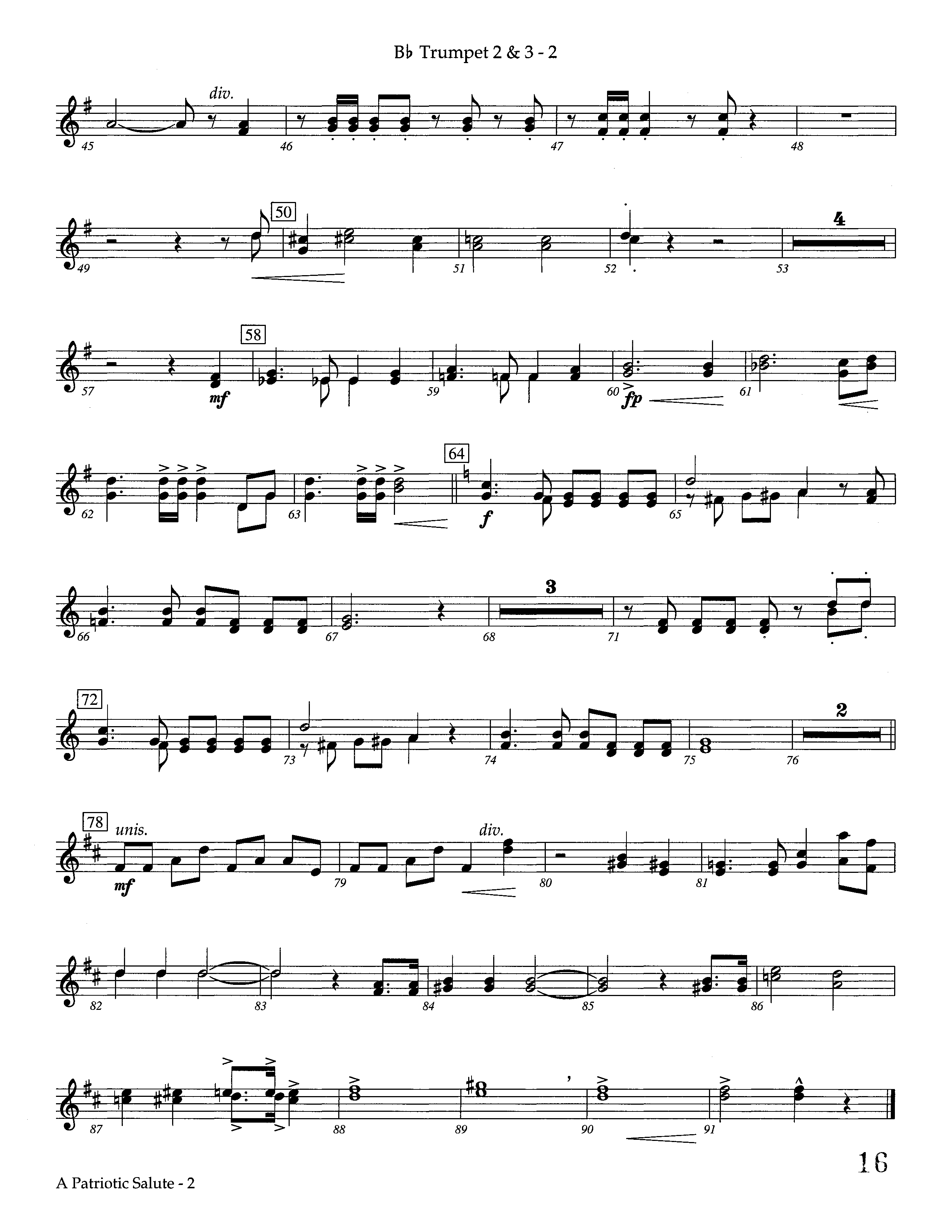 A Patriotic Salute (Instrumental) Trumpet 2/3 (Lifeway Worship / Arr. Richard Kingsmore)