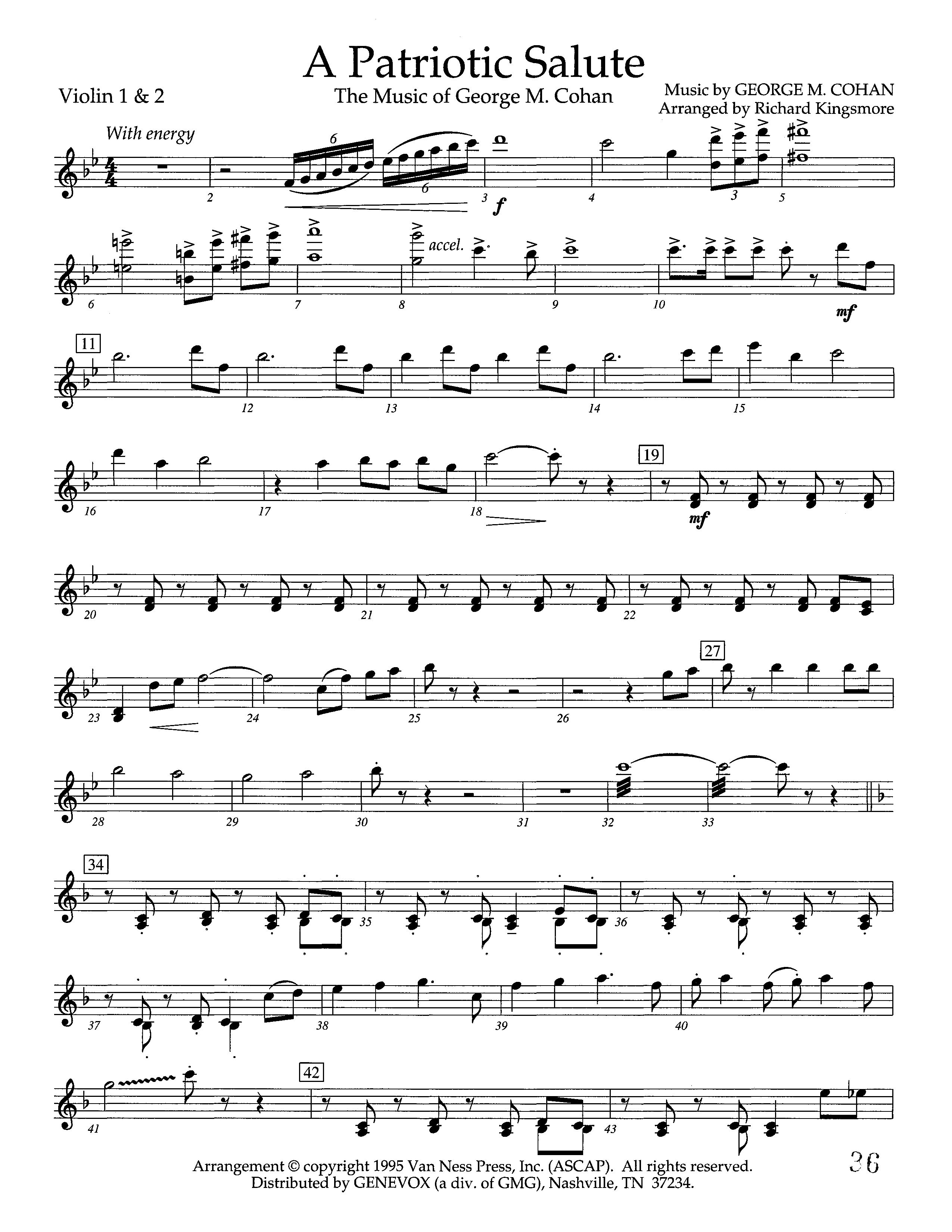A Patriotic Salute (Instrumental) Violin 1/2 (Lifeway Worship / Arr. Richard Kingsmore)